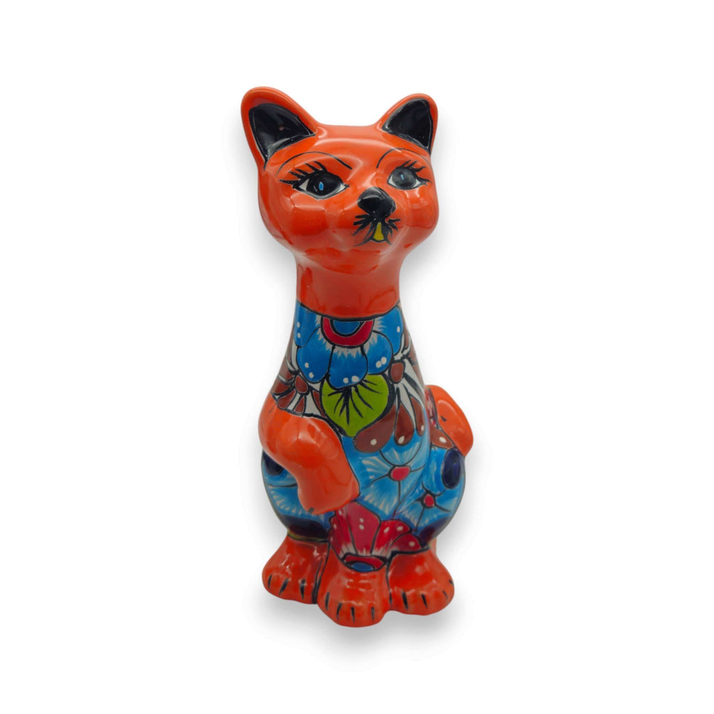 Talavera Cat Statue | Hand-Painted Mexican Ceramic Figurine