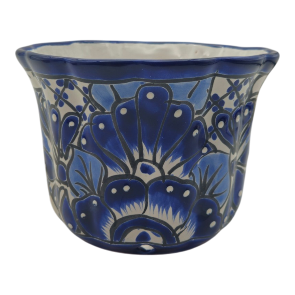 Talavera Flower Pot | Handmade Blue & White Mexican Ceramic