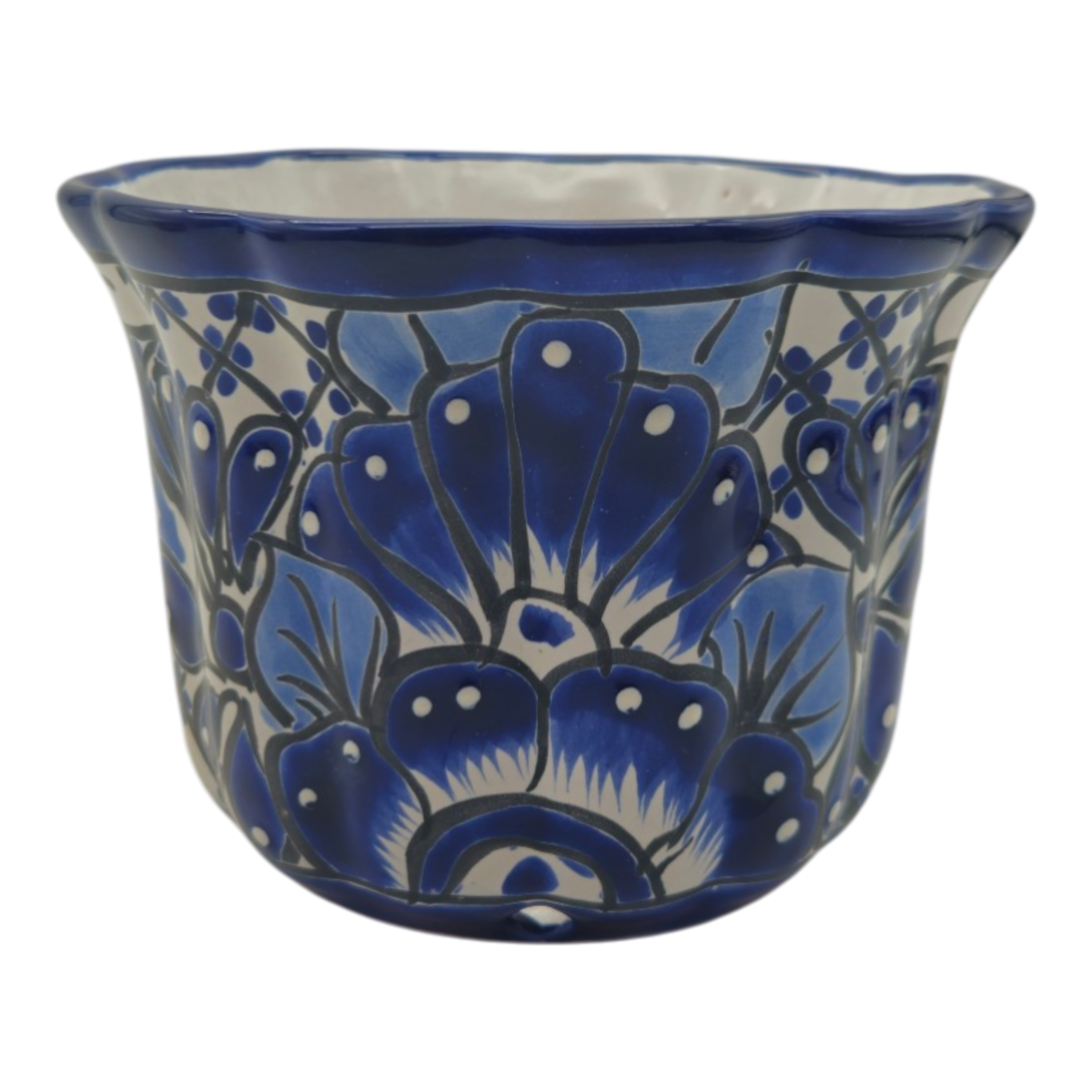 Talavera Flower Pot | Handmade Blue & White Mexican Ceramic