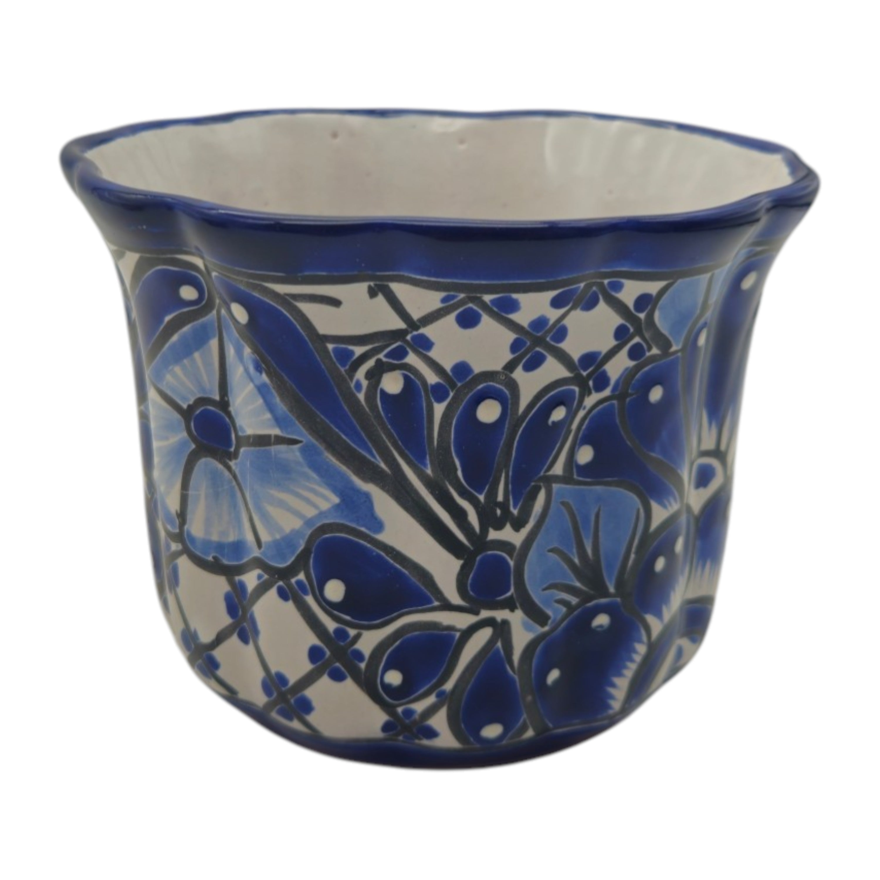 Talavera Flower Pot | Handmade Blue & White Mexican Ceramic