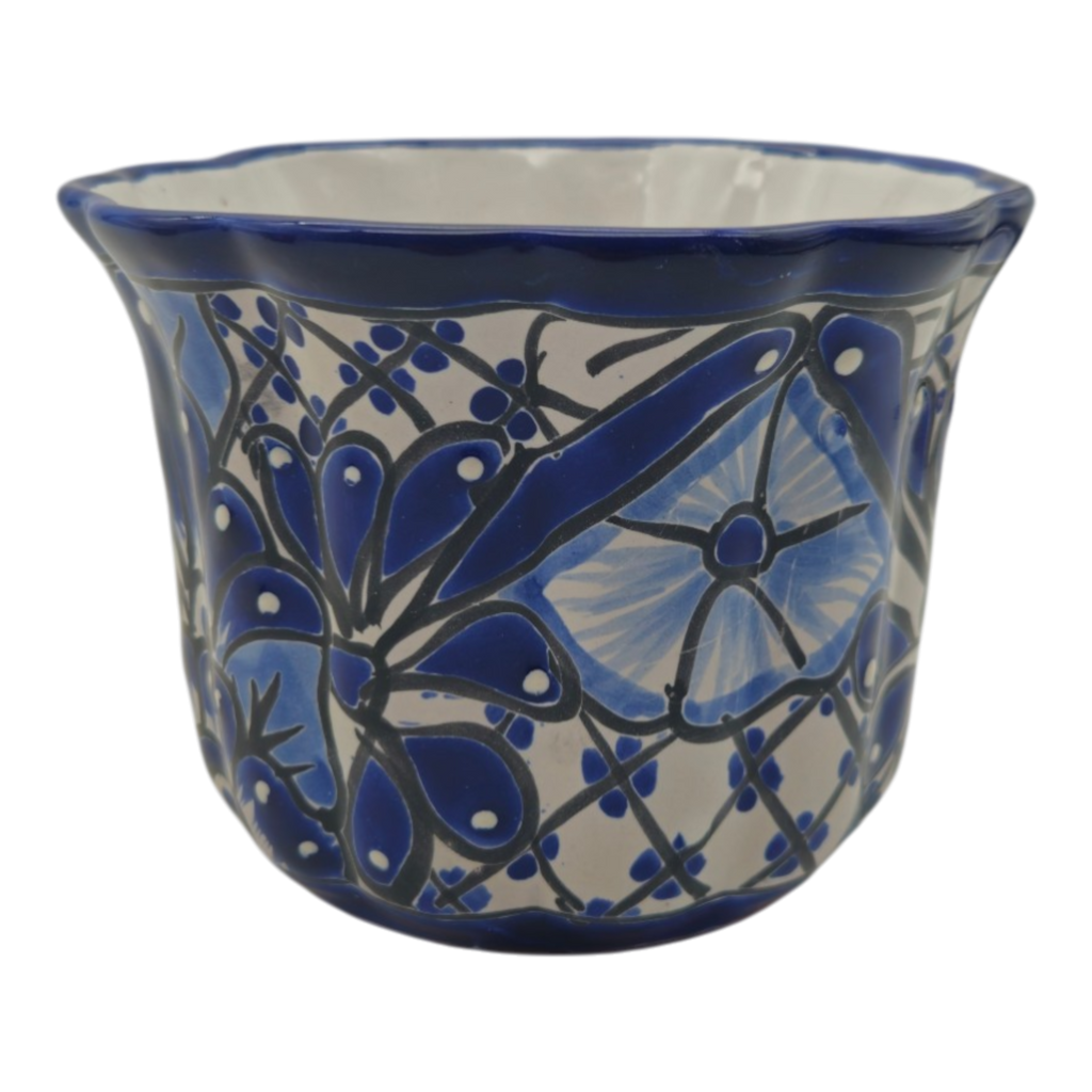 Talavera Flower Pot | Handmade Blue & White Mexican Ceramic