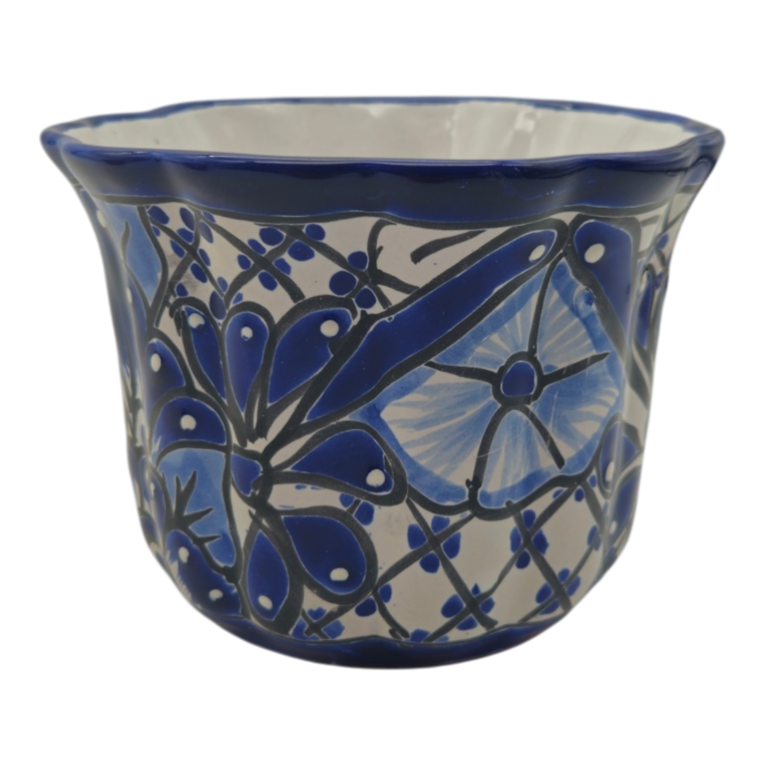 Talavera Flower Pot | Handmade Blue & White Mexican Ceramic