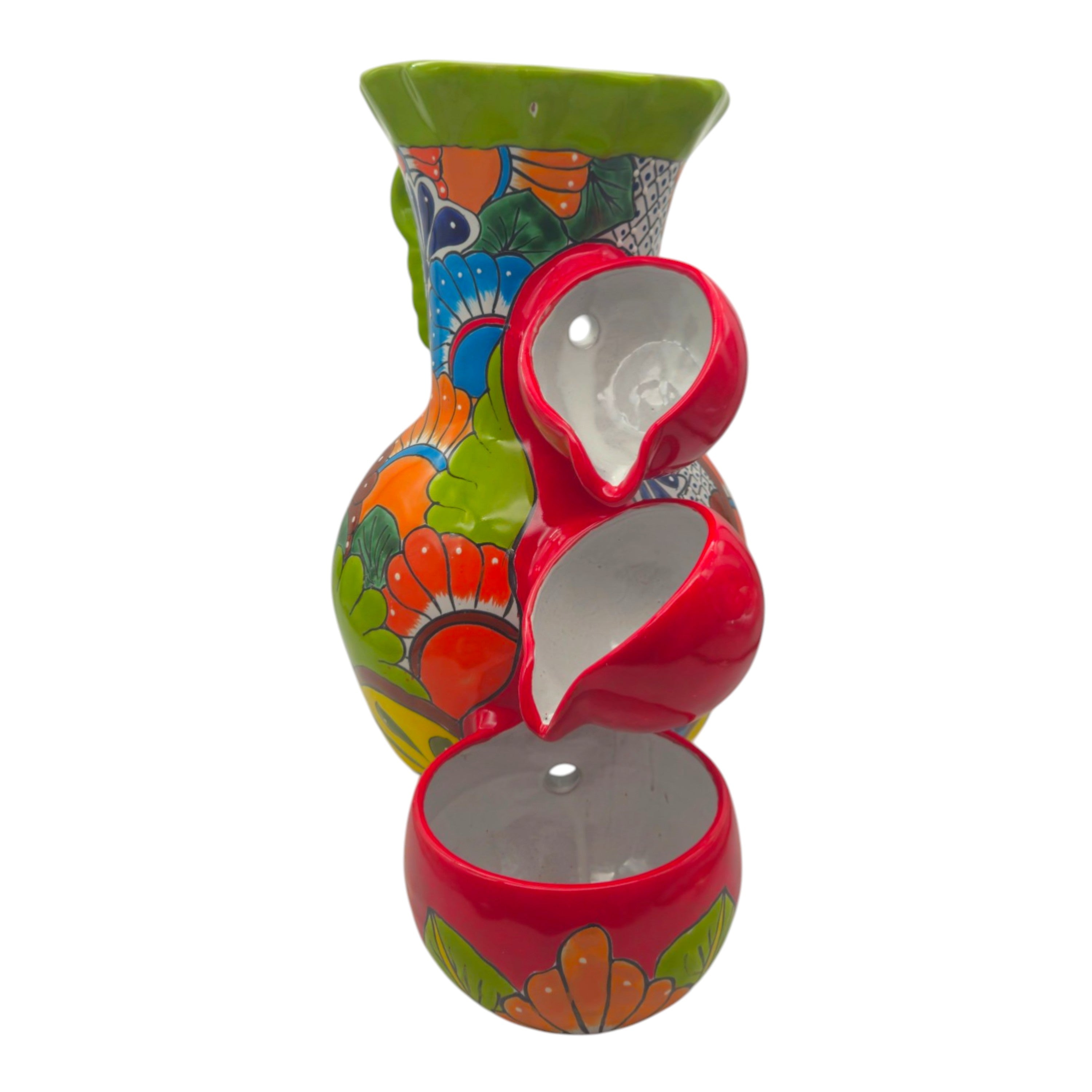 Colorful Green Rim Talavera Fountain | Mexican Ceramic Decor