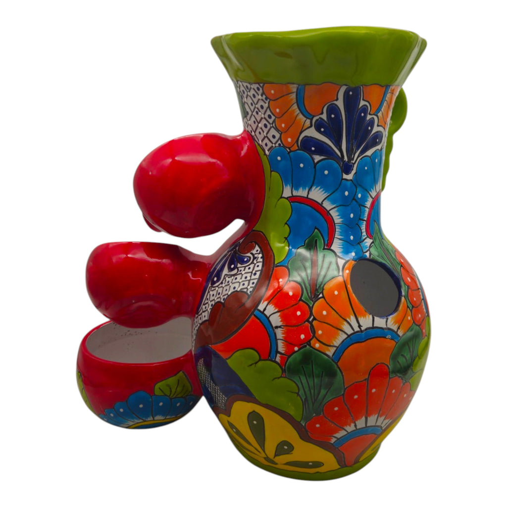 Colorful Green Rim Talavera Fountain | Mexican Ceramic Decor
