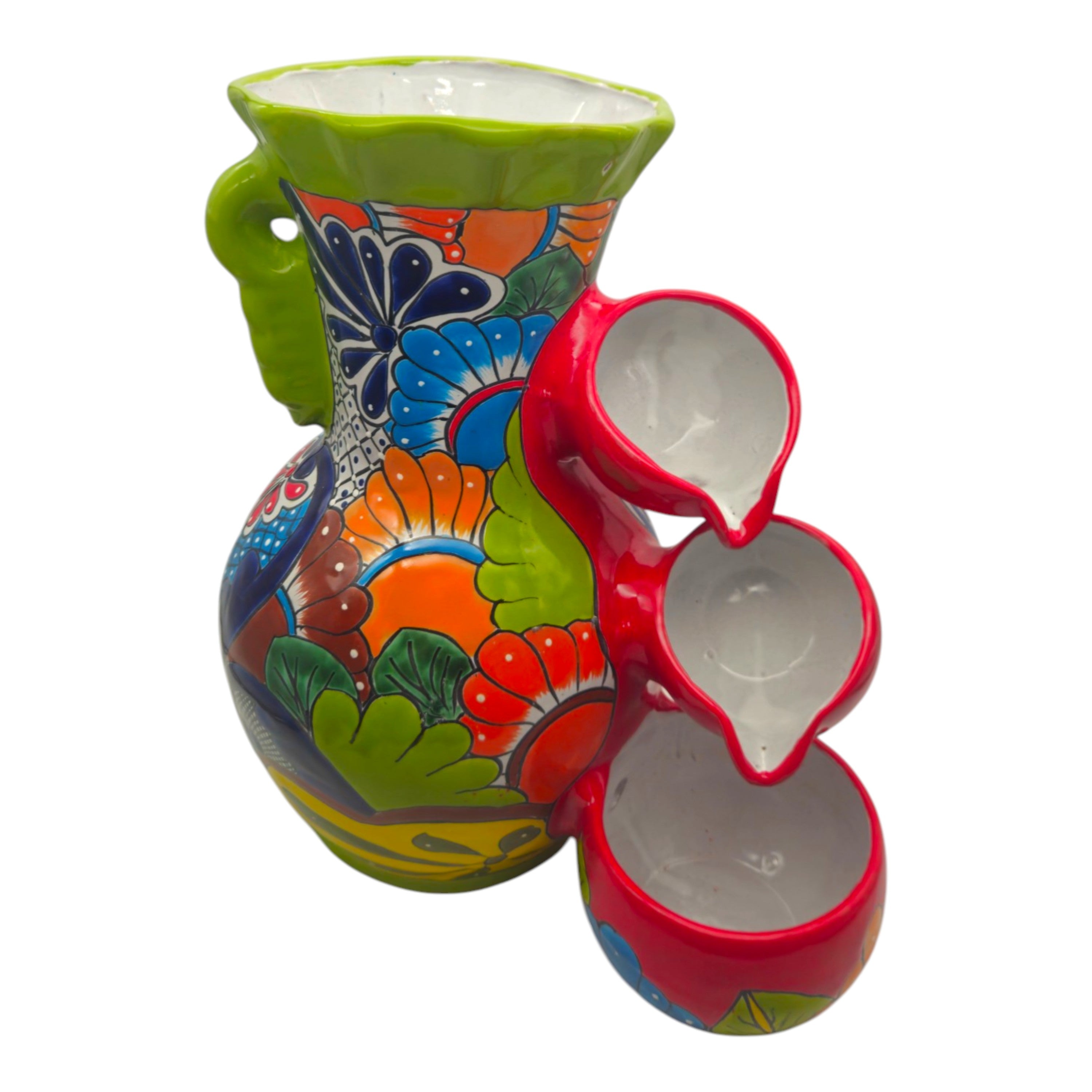 Colorful Green Rim Talavera Fountain | Mexican Ceramic Decor