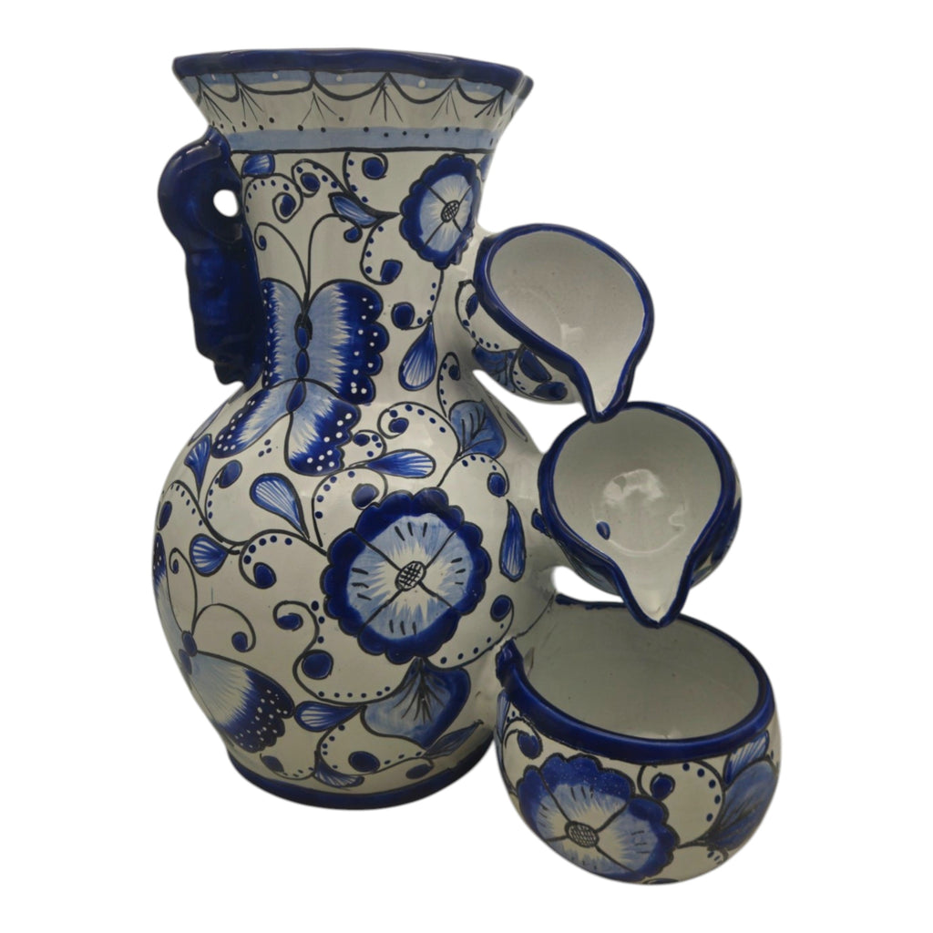 Blue & White Talavera Fountain | Handmade Floral Butterfly