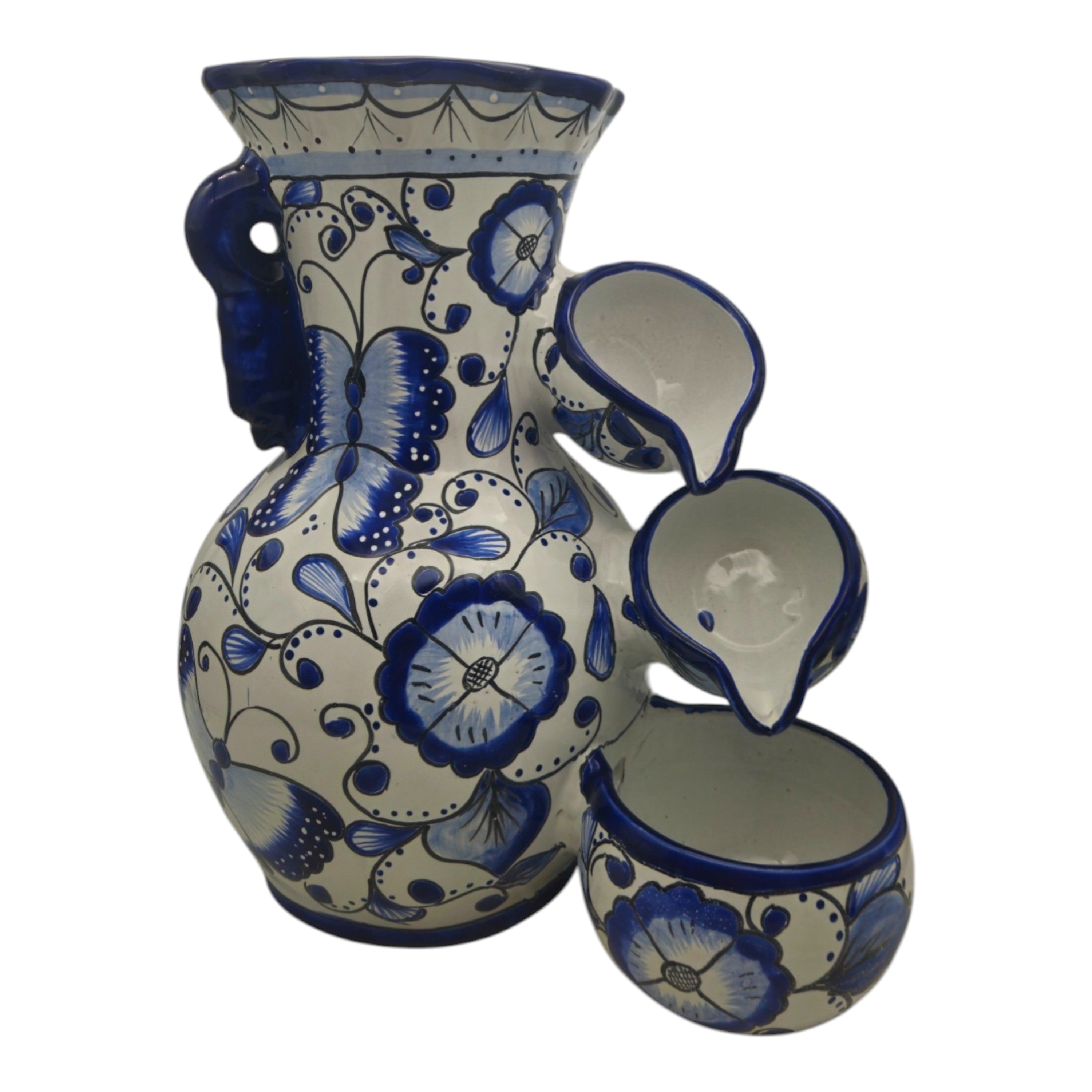 Blue & White Talavera Fountain | Handmade Floral Butterfly