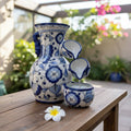 Blue & White Talavera Fountain | Handmade Floral Butterfly