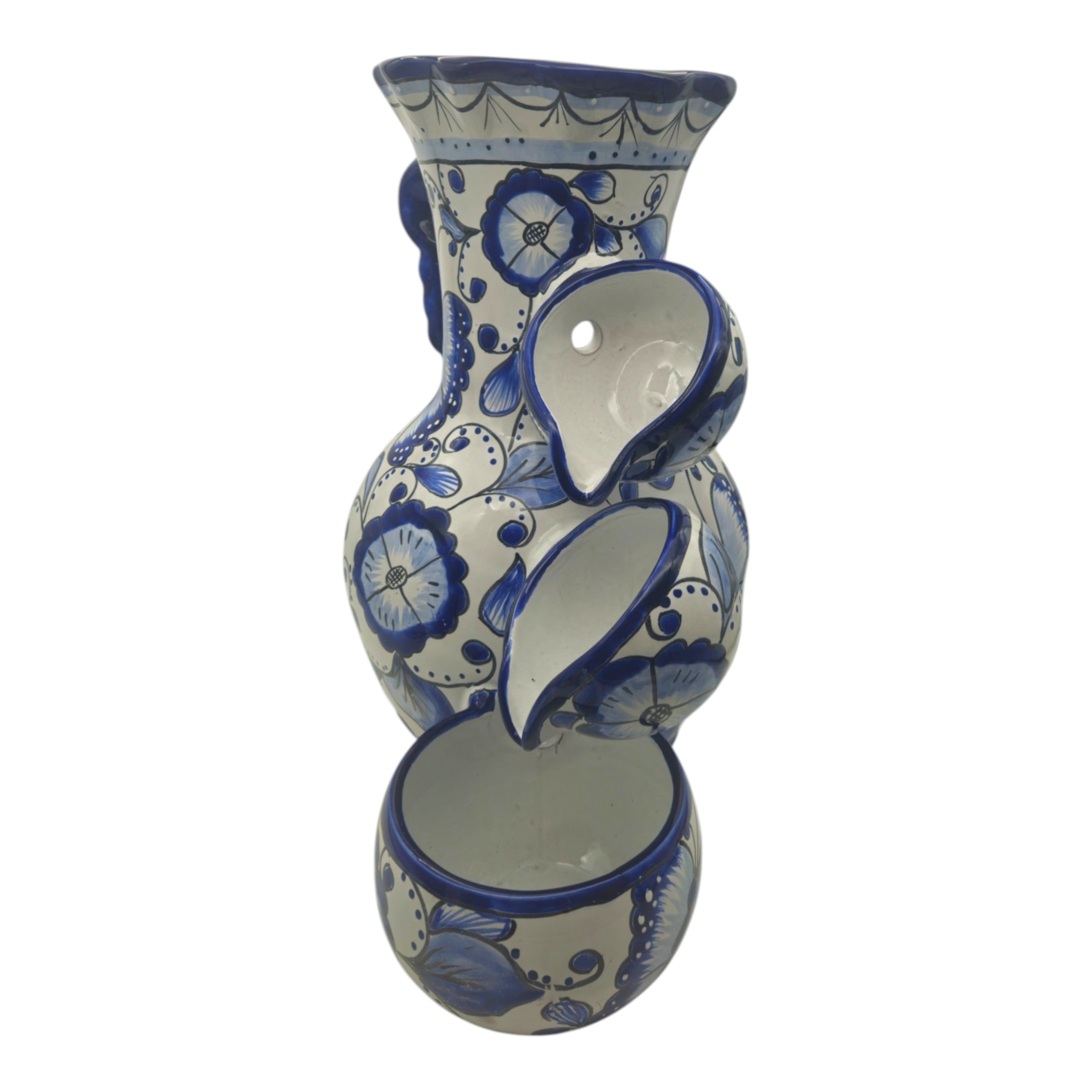 Blue & White Talavera Fountain | Handmade Floral Butterfly