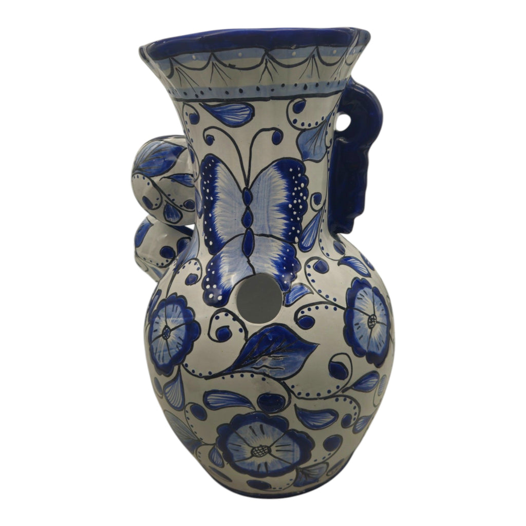 Blue & White Talavera Fountain | Handmade Floral Butterfly