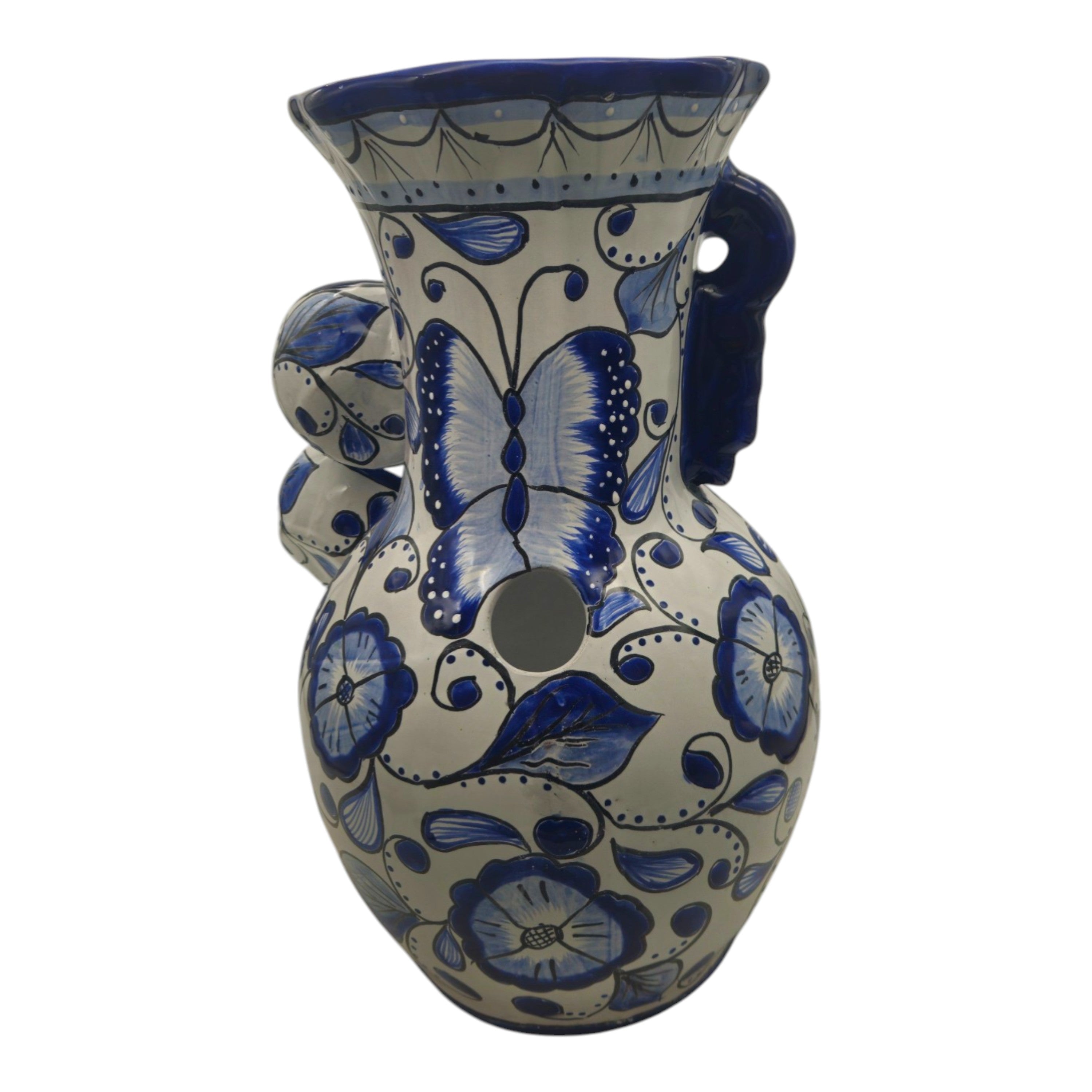 Blue & White Talavera Fountain | Handmade Floral Butterfly