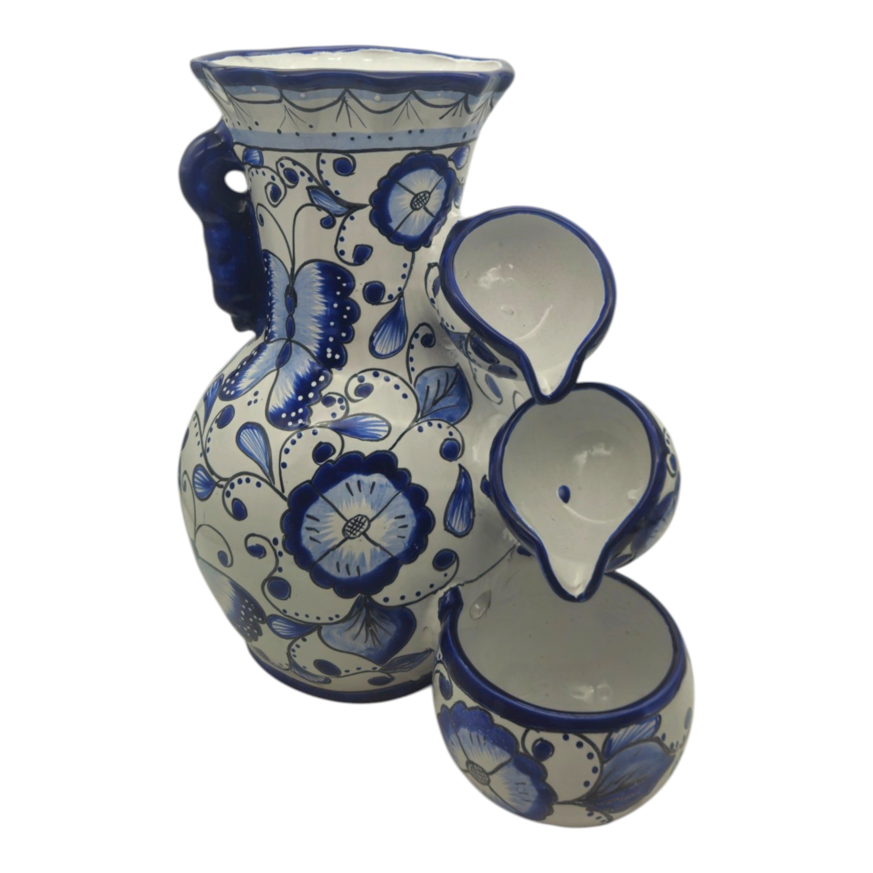 Blue & White Talavera Fountain | Handmade Floral Butterfly