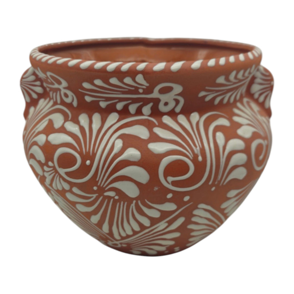 Handmade Talavera Flower Pot | Terracotta & White Design