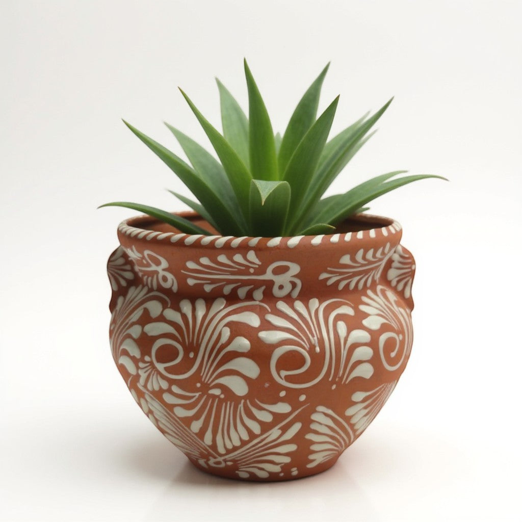 Handmade Talavera Flower Pot | Terracotta & White Design