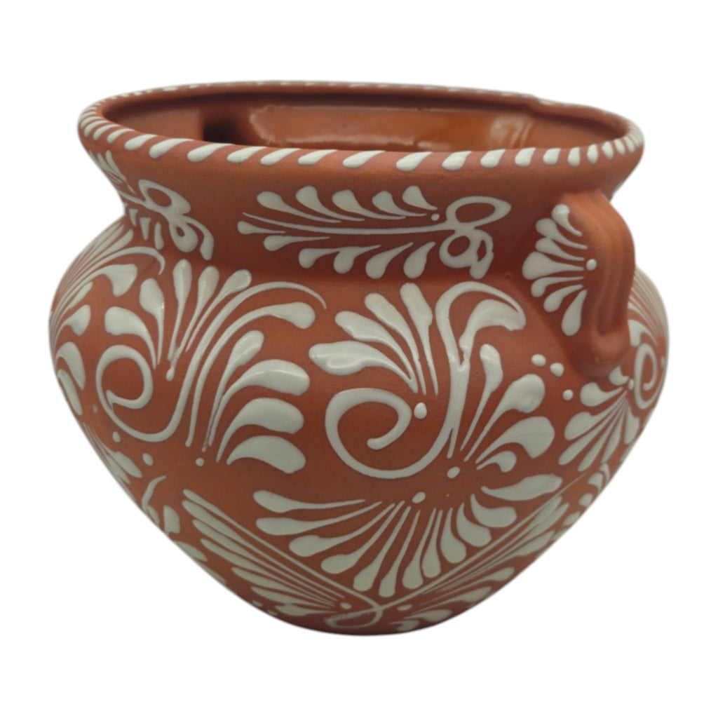 Handmade Talavera Flower Pot | Terracotta & White Design