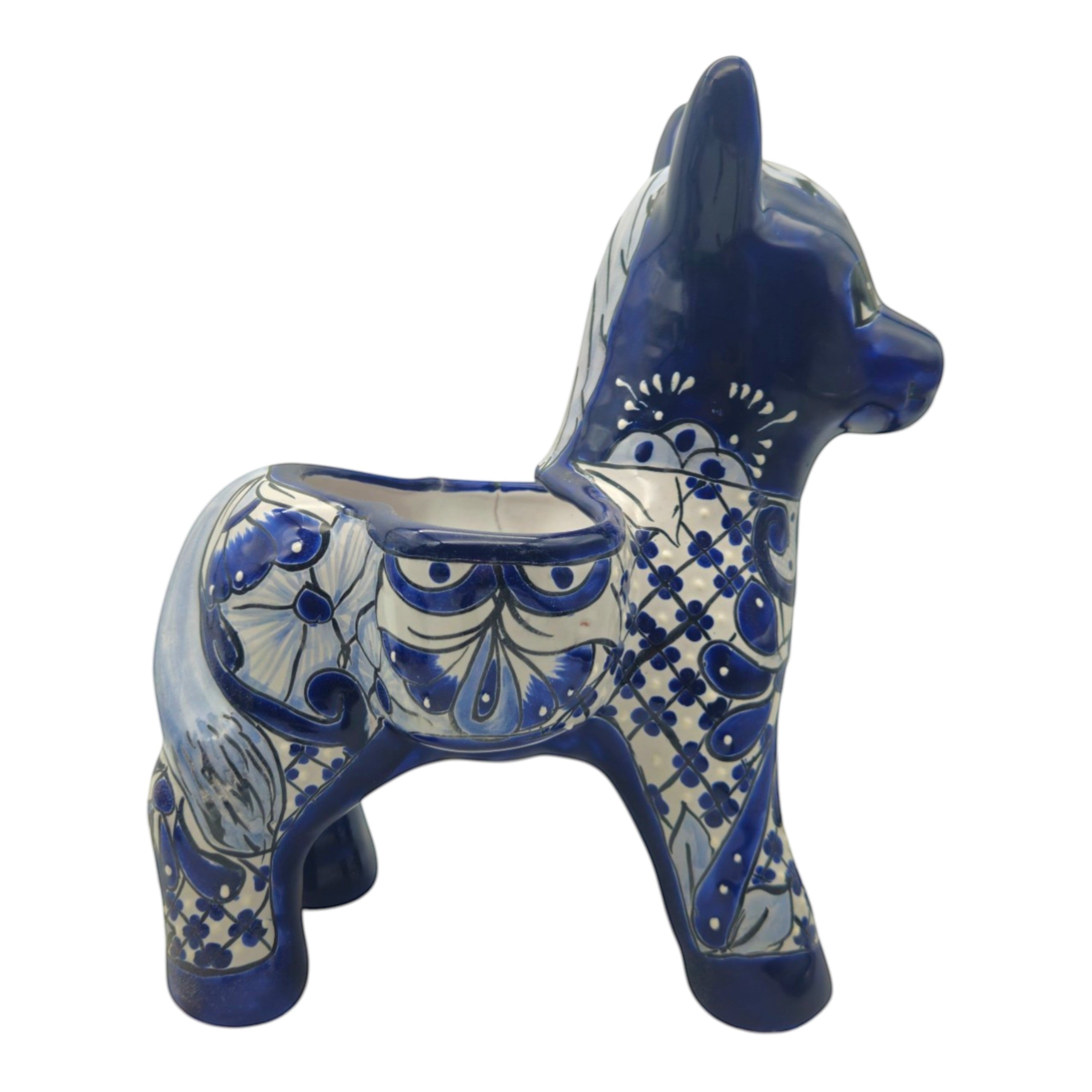 Blue & White Talavera Donkey Planter | Handmade Mexican Art