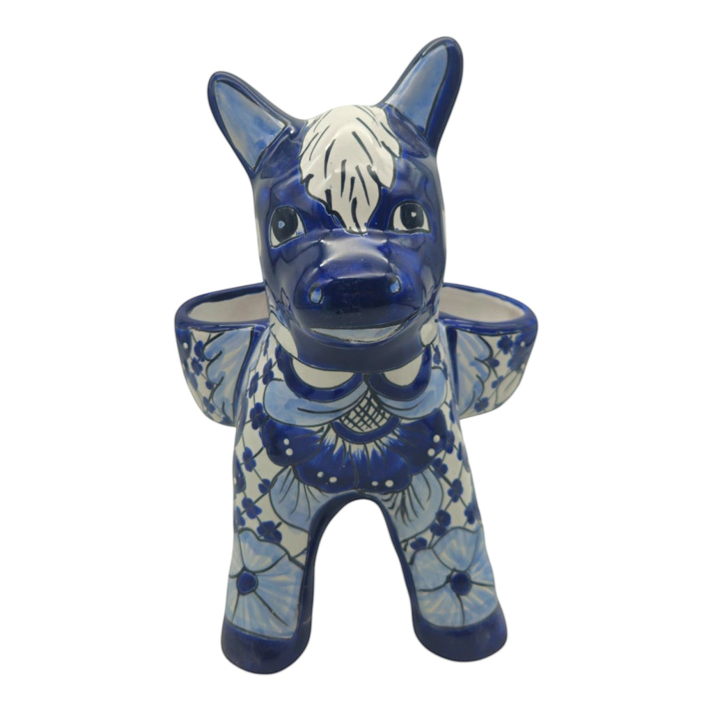 Blue & White Talavera Donkey Planter | Handmade Mexican Art