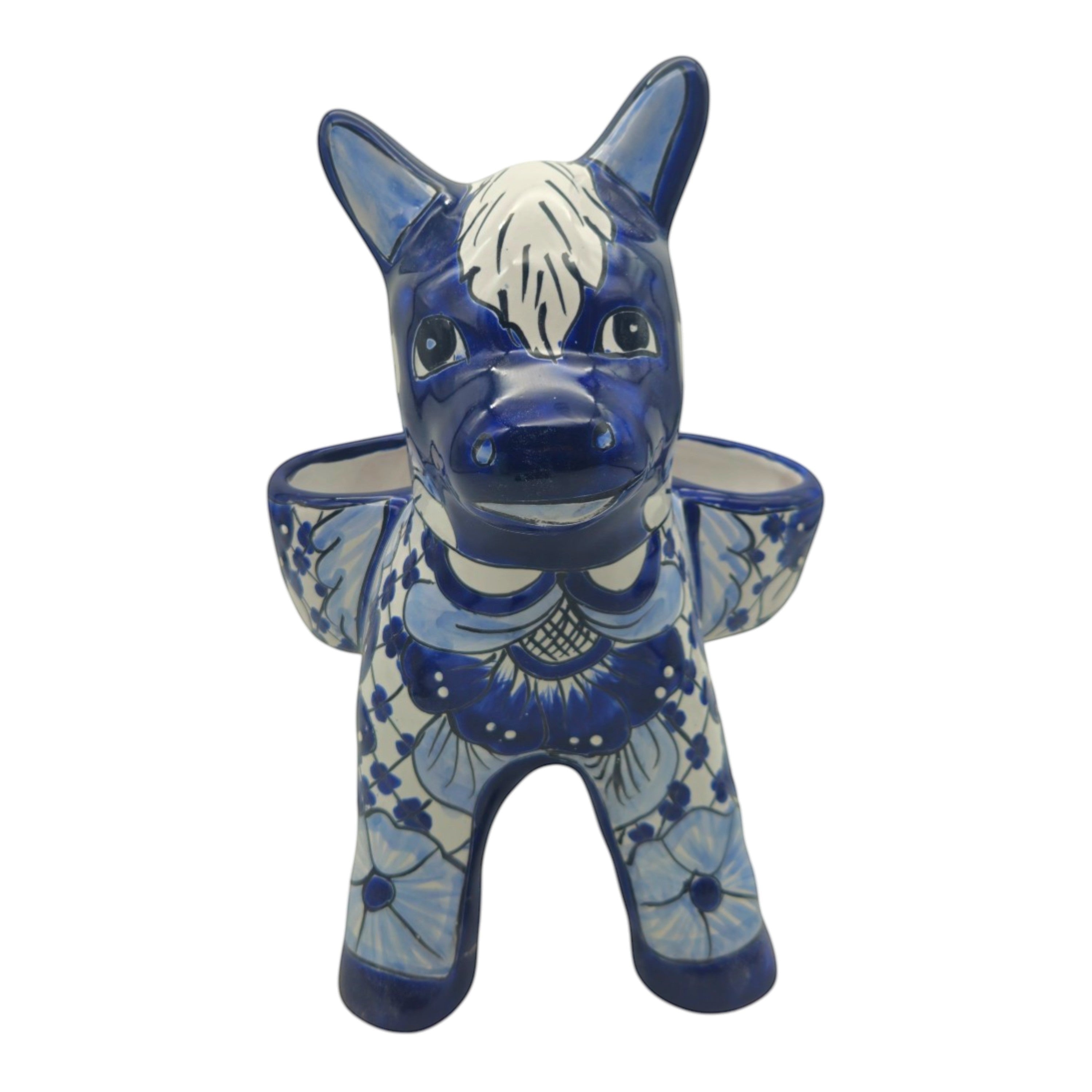 Blue & White Talavera Donkey Planter | Handmade Mexican Art