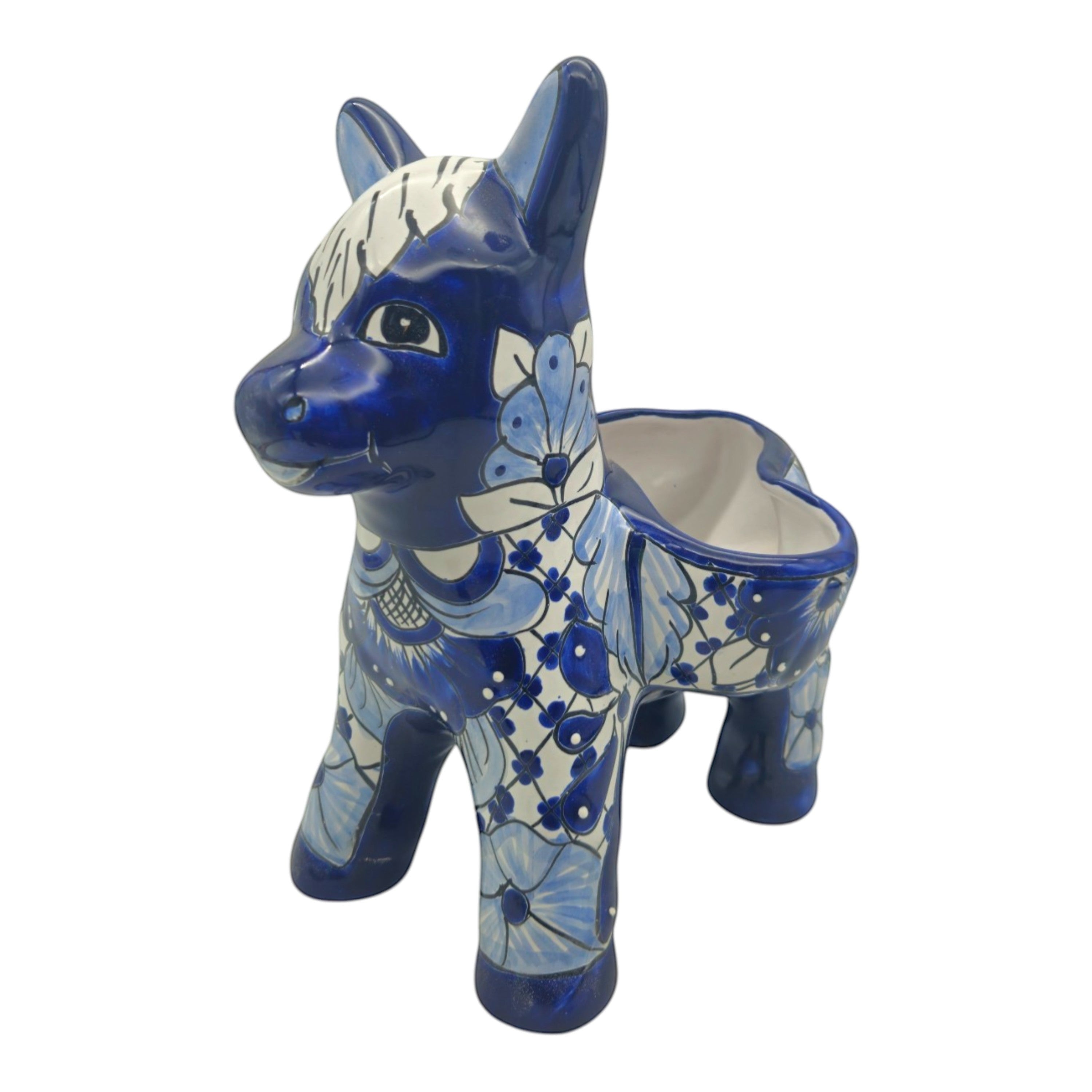 Blue & White Talavera Donkey Planter | Handmade Mexican Art