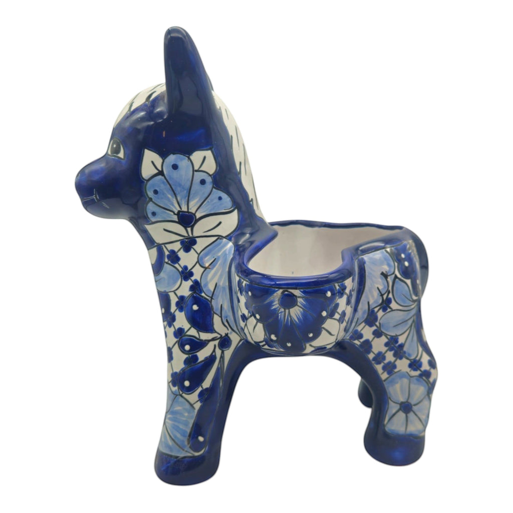 Blue & White Talavera Donkey Planter | Handmade Mexican Art