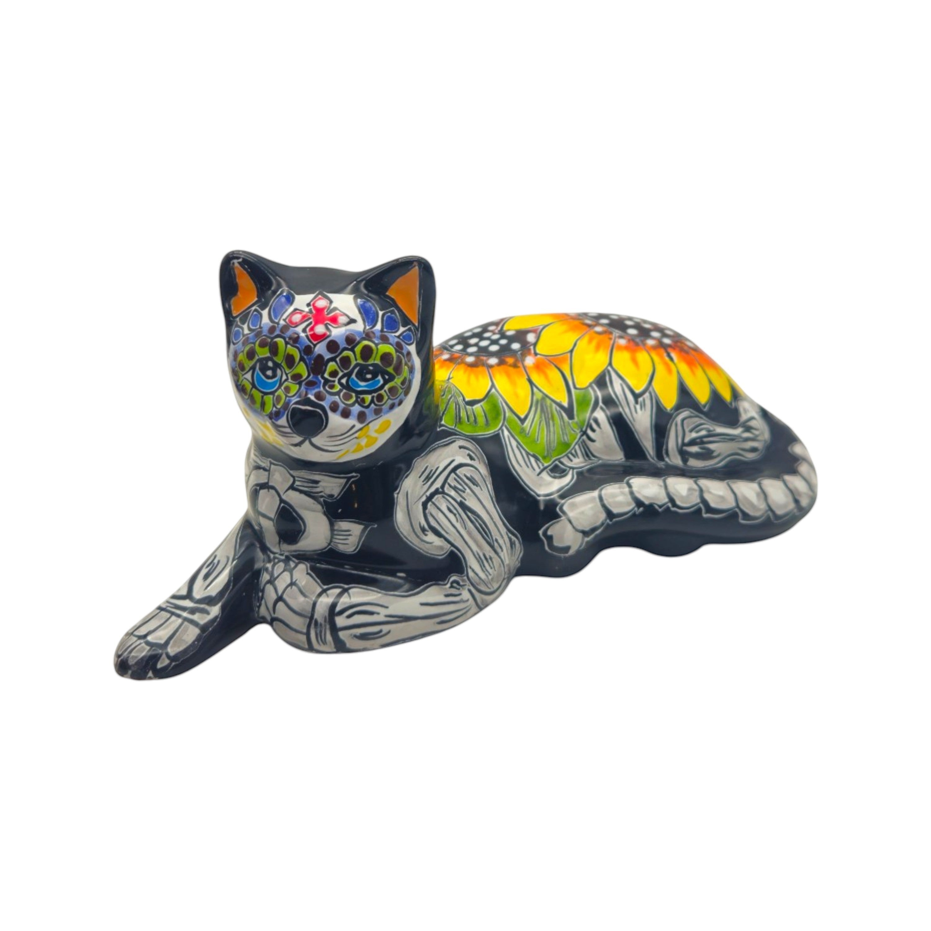 Talavera Cat Statue | Day of the Dead Mexican Ceramic Decor