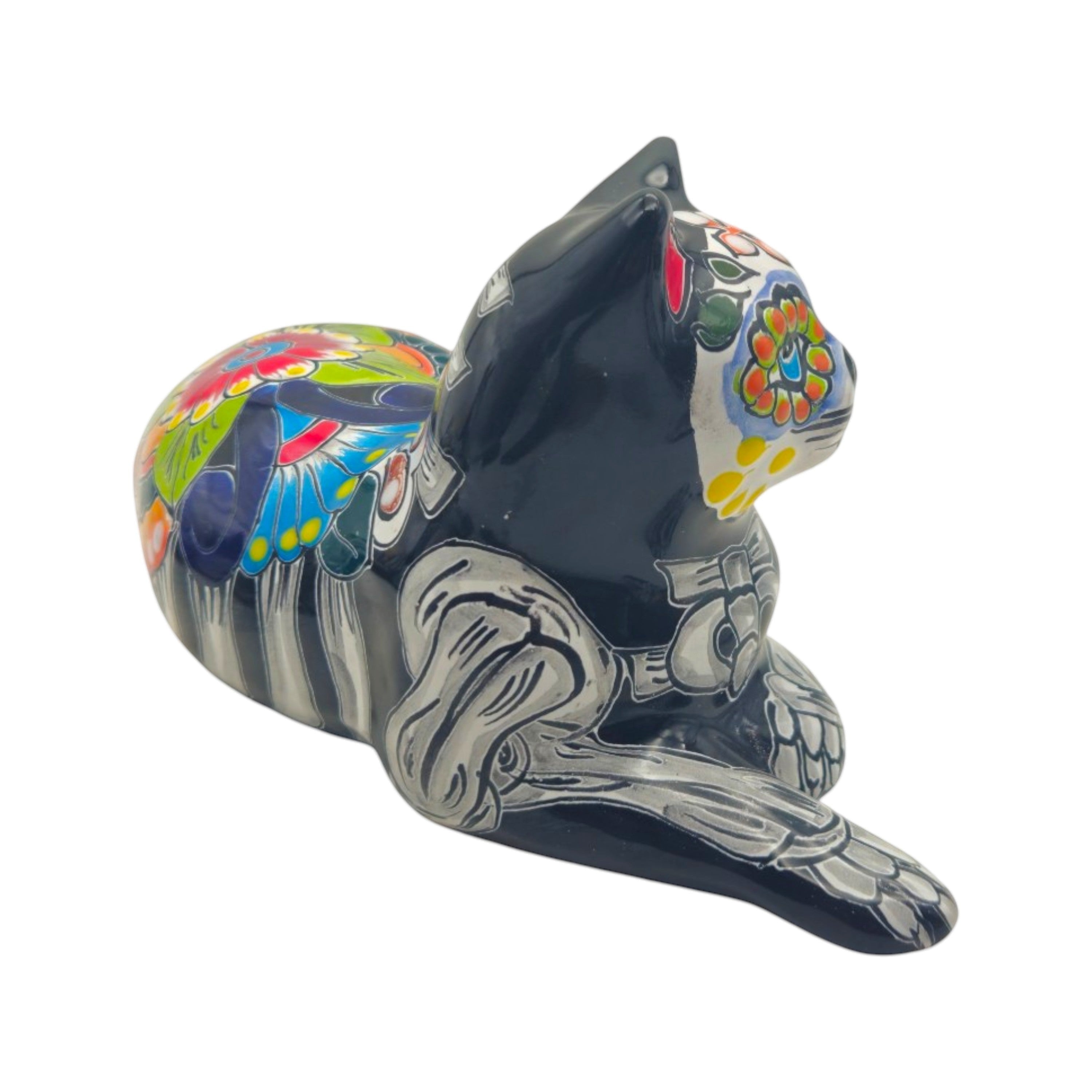 Talavera Cat Statue | Day of the Dead Mexican Ceramic Decor