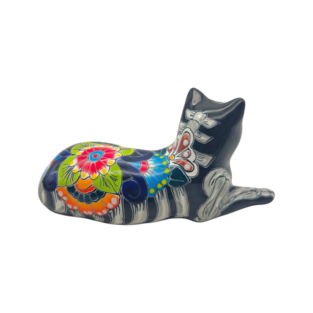 Talavera Cat Statue | Day of the Dead Mexican Ceramic Decor