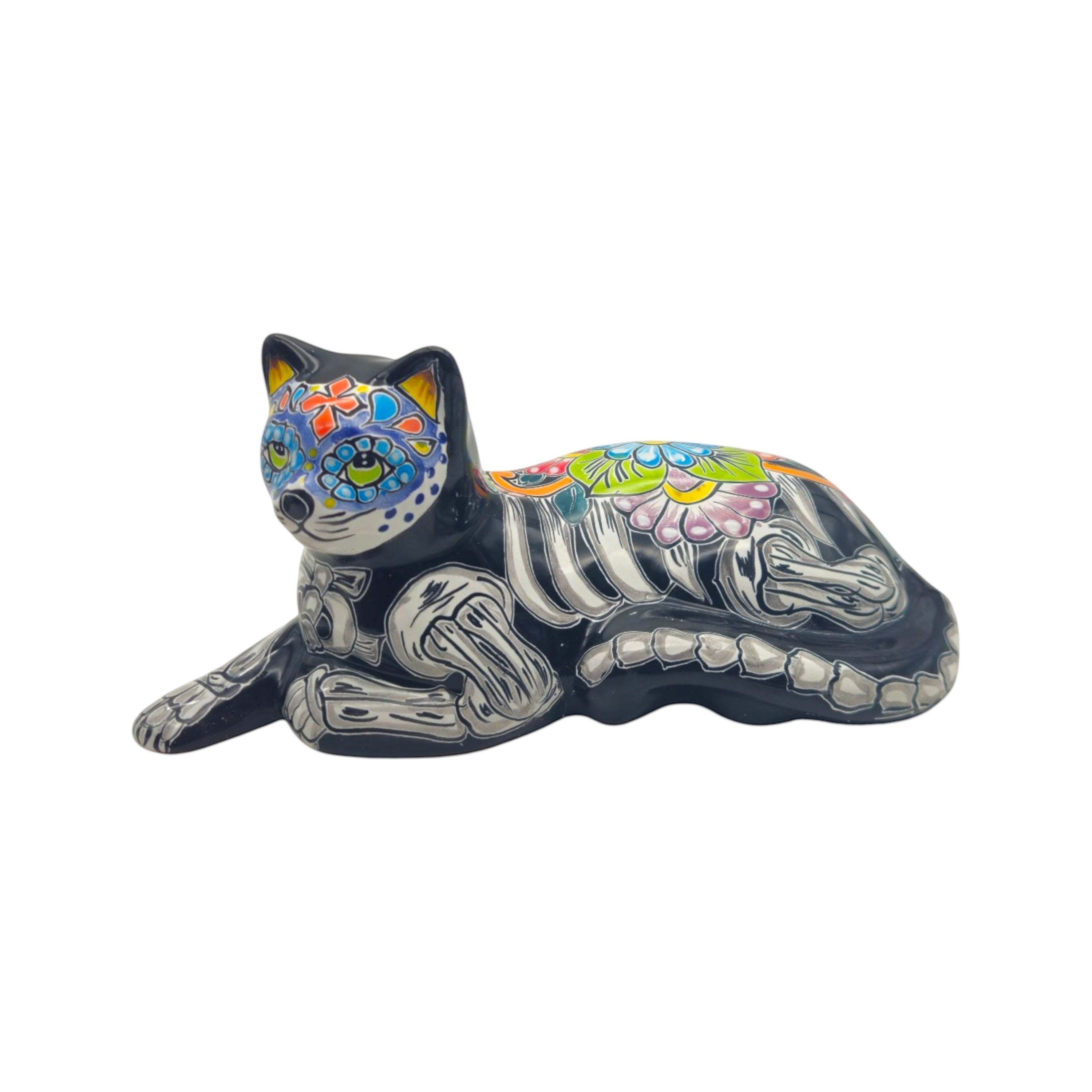 Talavera Cat Statue | Day of the Dead Mexican Ceramic Decor