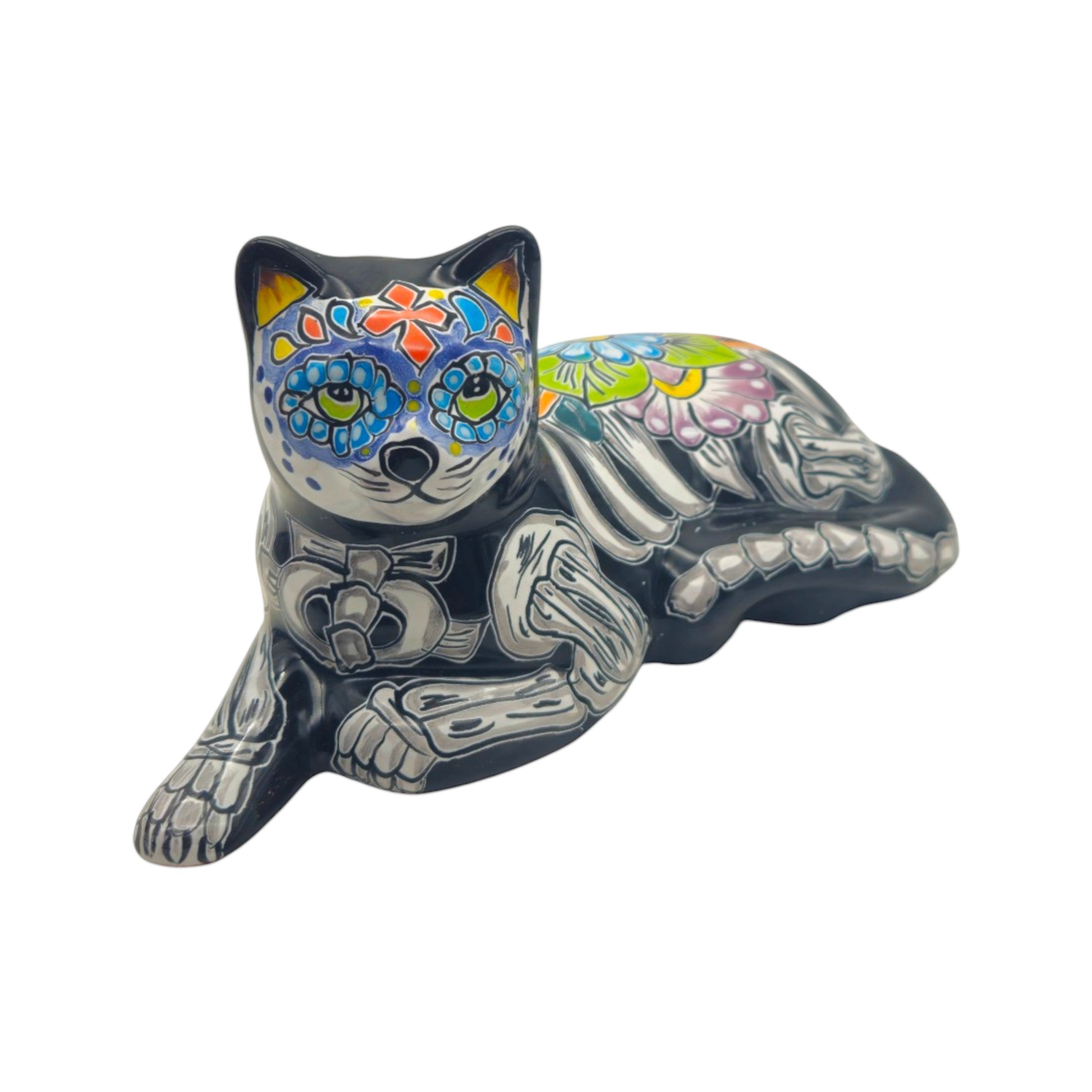 Talavera Cat Statue | Day of the Dead Mexican Ceramic Decor