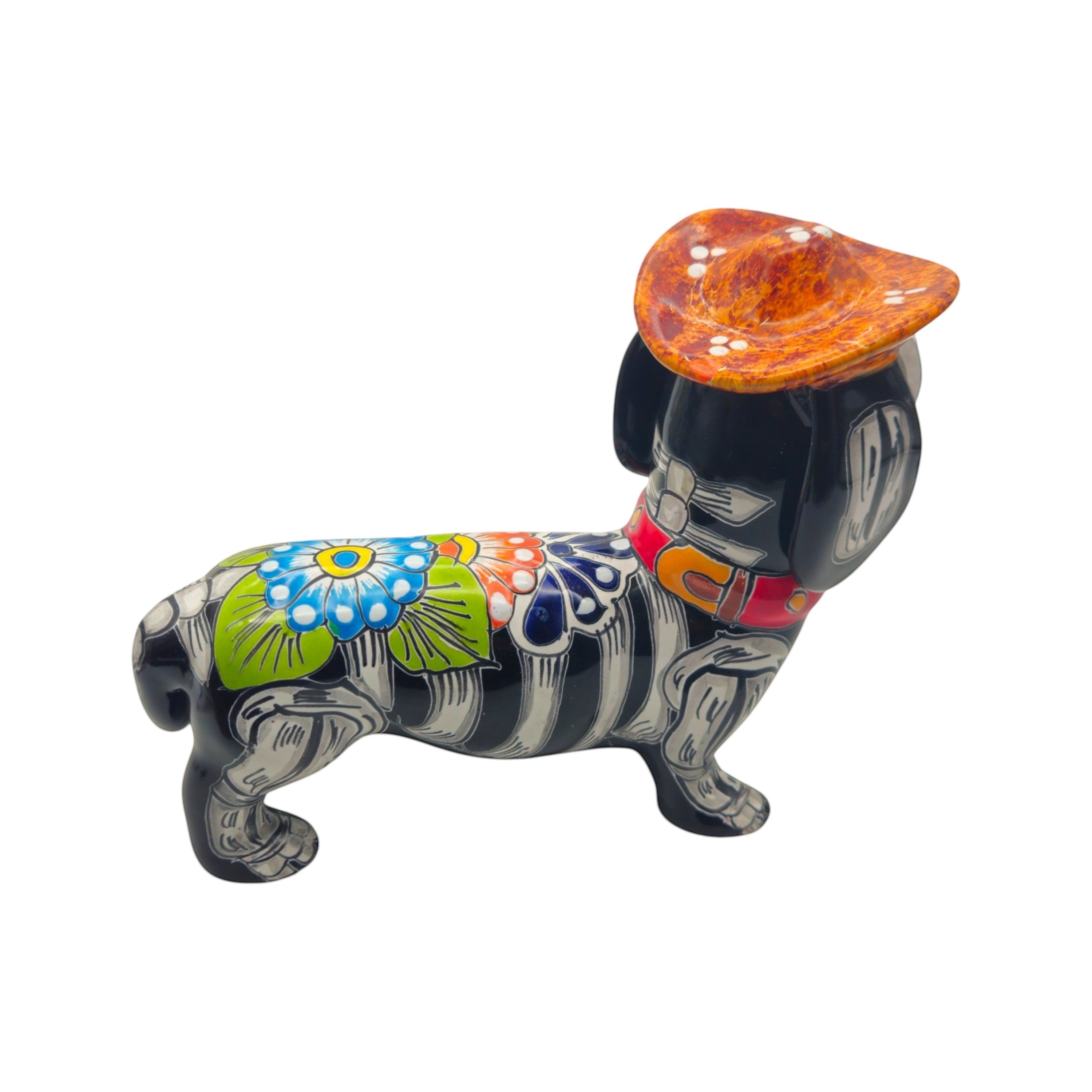 Colorful Talavera Dachshund Figurine | Mexican Folk Art