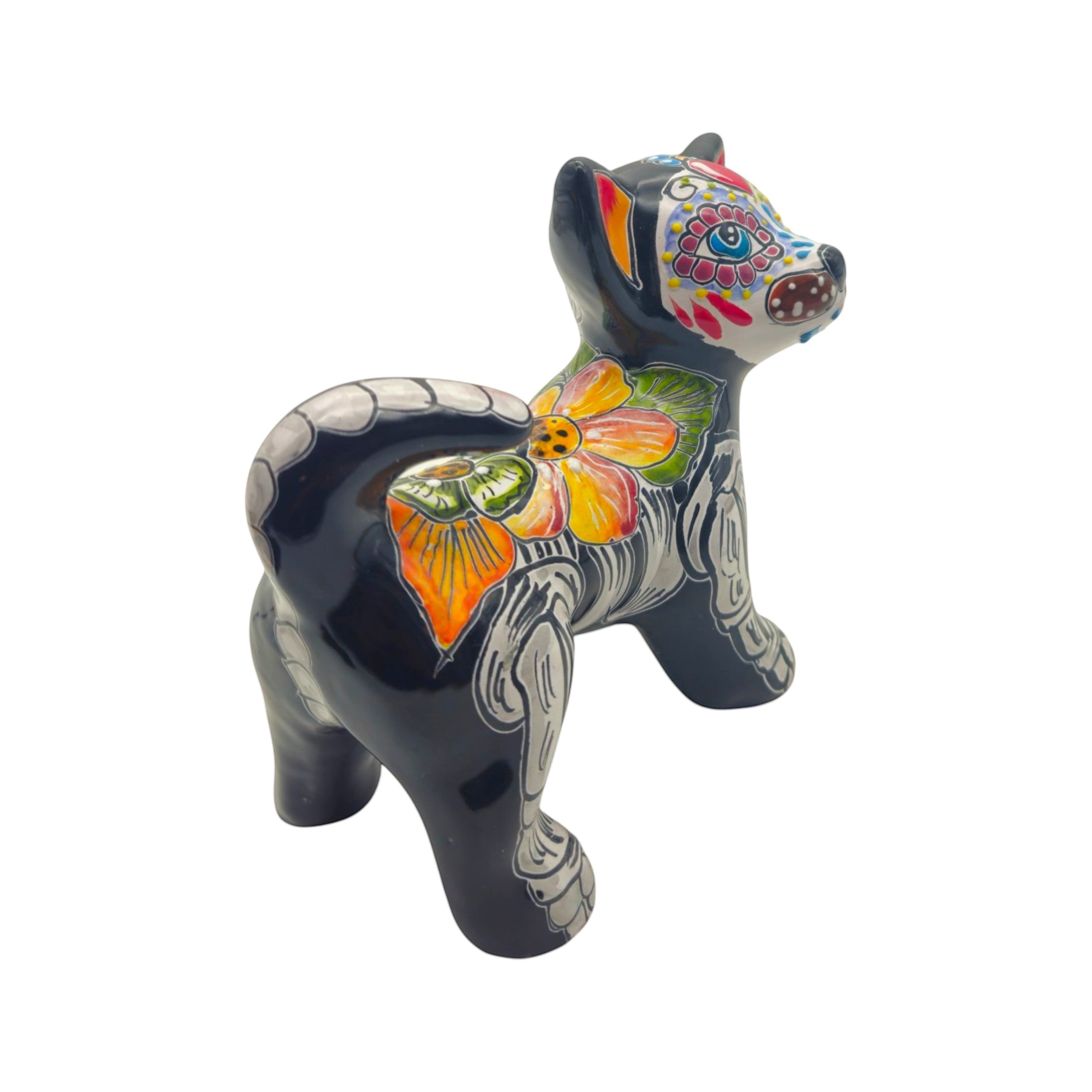 Talavera Chihuahua Statue | Hand-Painted Day of the Dead Art