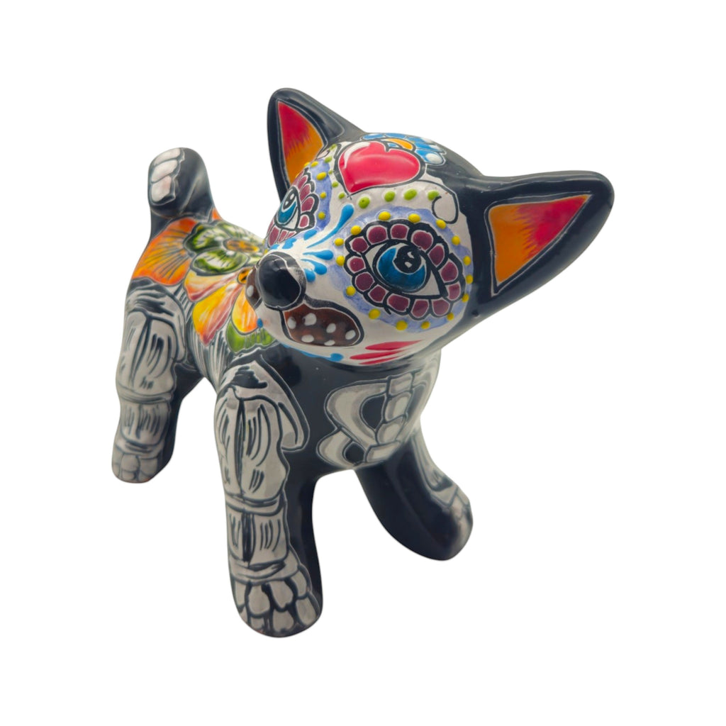Talavera Chihuahua Statue | Hand-Painted Day of the Dead Art