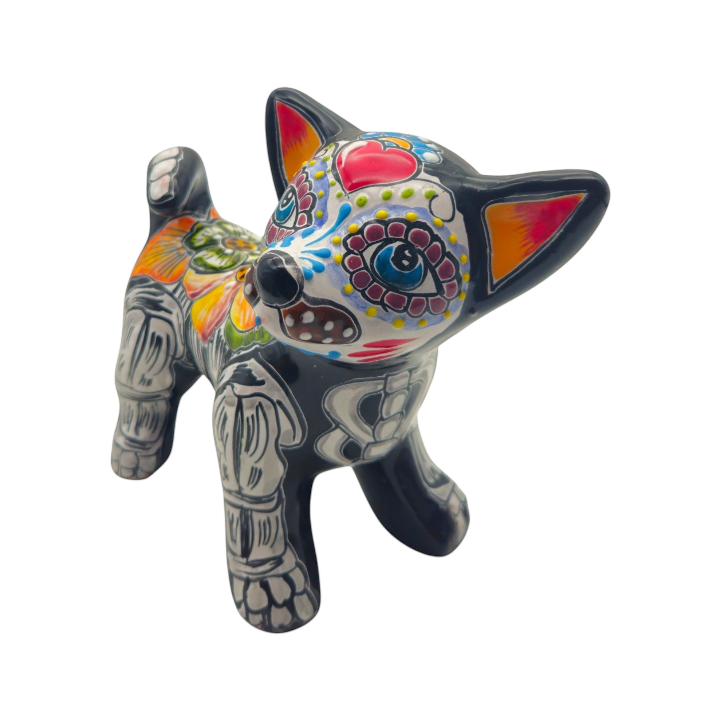 Talavera Chihuahua Statue | Hand-Painted Day of the Dead Art