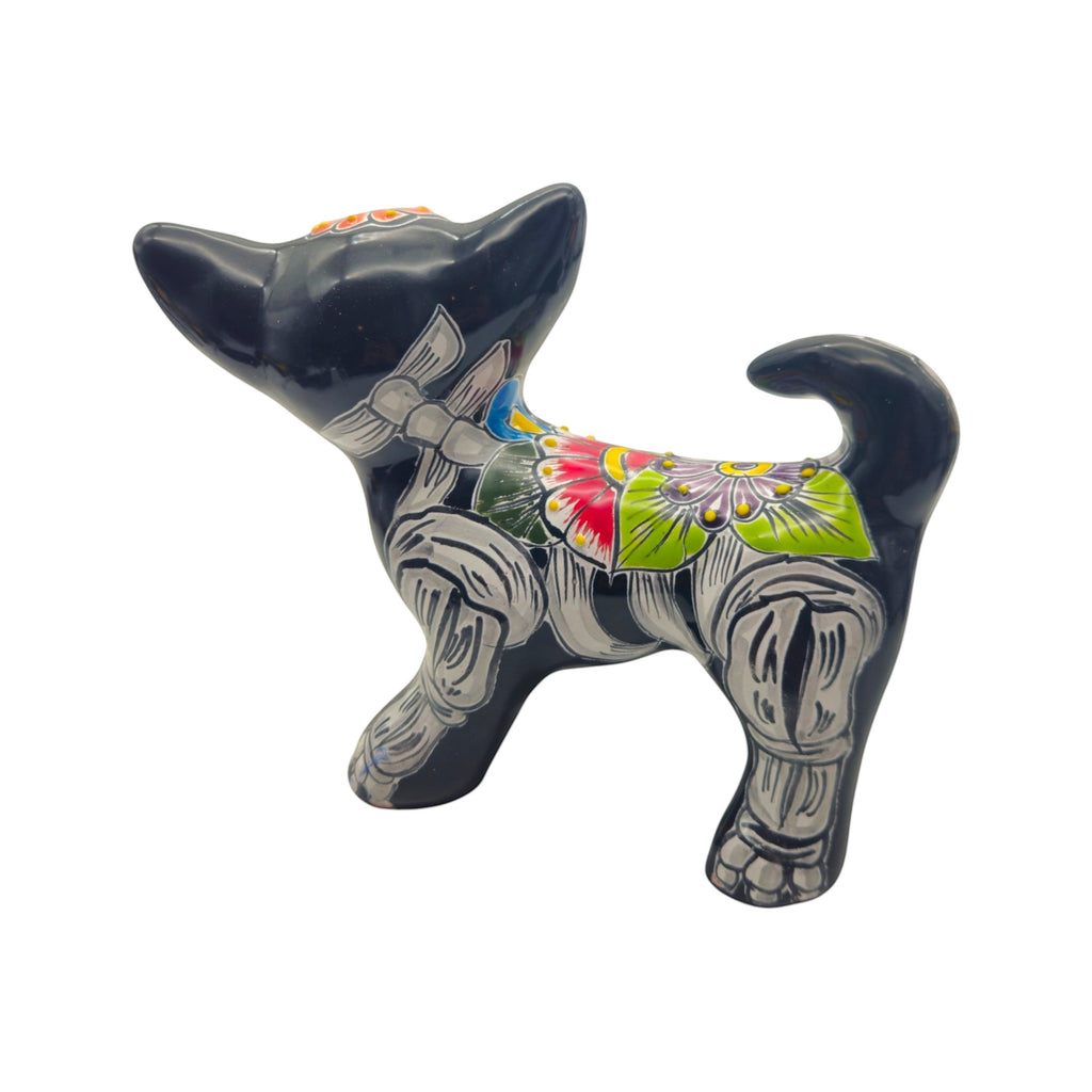 Talavera Chihuahua Statue | Hand-Painted Day of the Dead Art