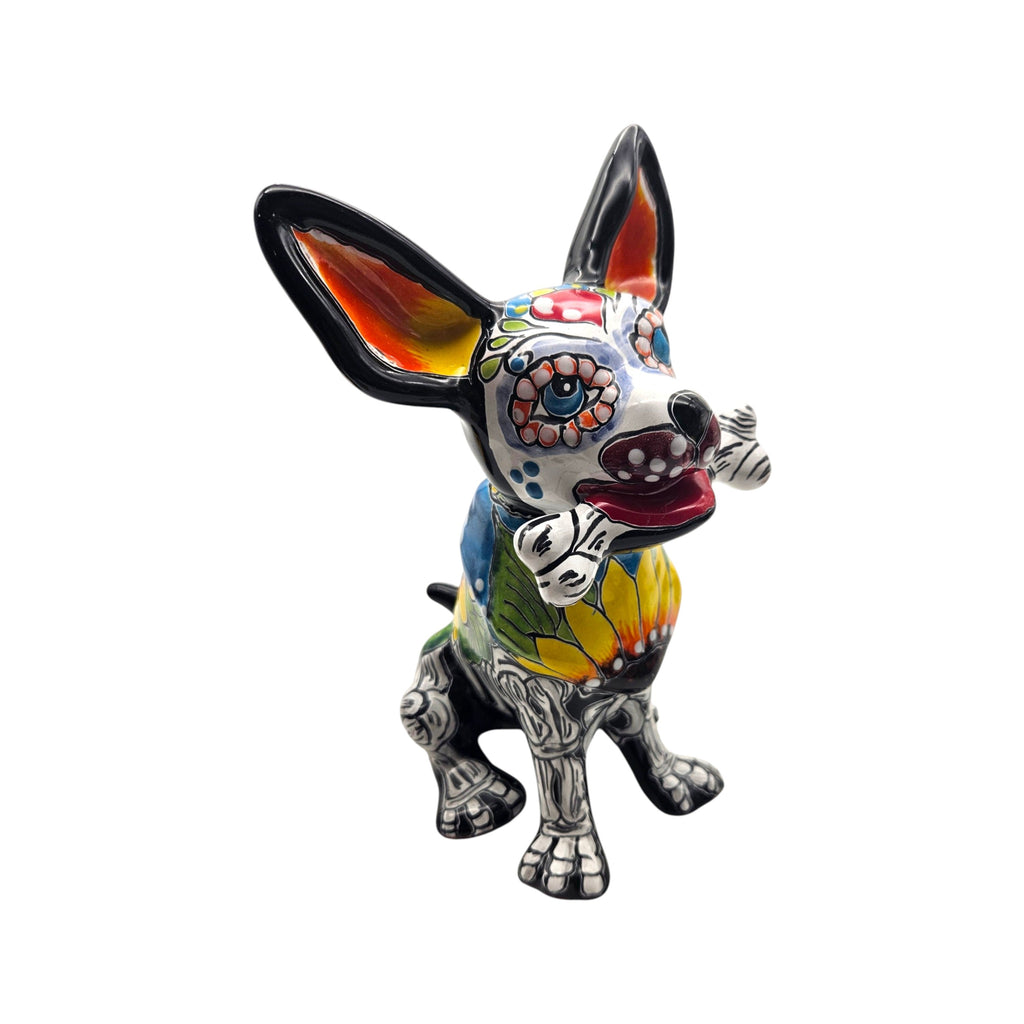 Talavera Chihuahua Holding Bone | Day of the Dead Dog Figurine