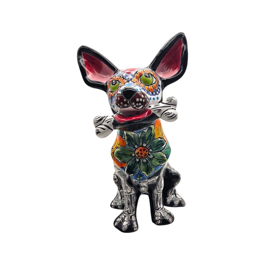 Talavera Chihuahua Holding Bone | Day of the Dead Dog Figurine