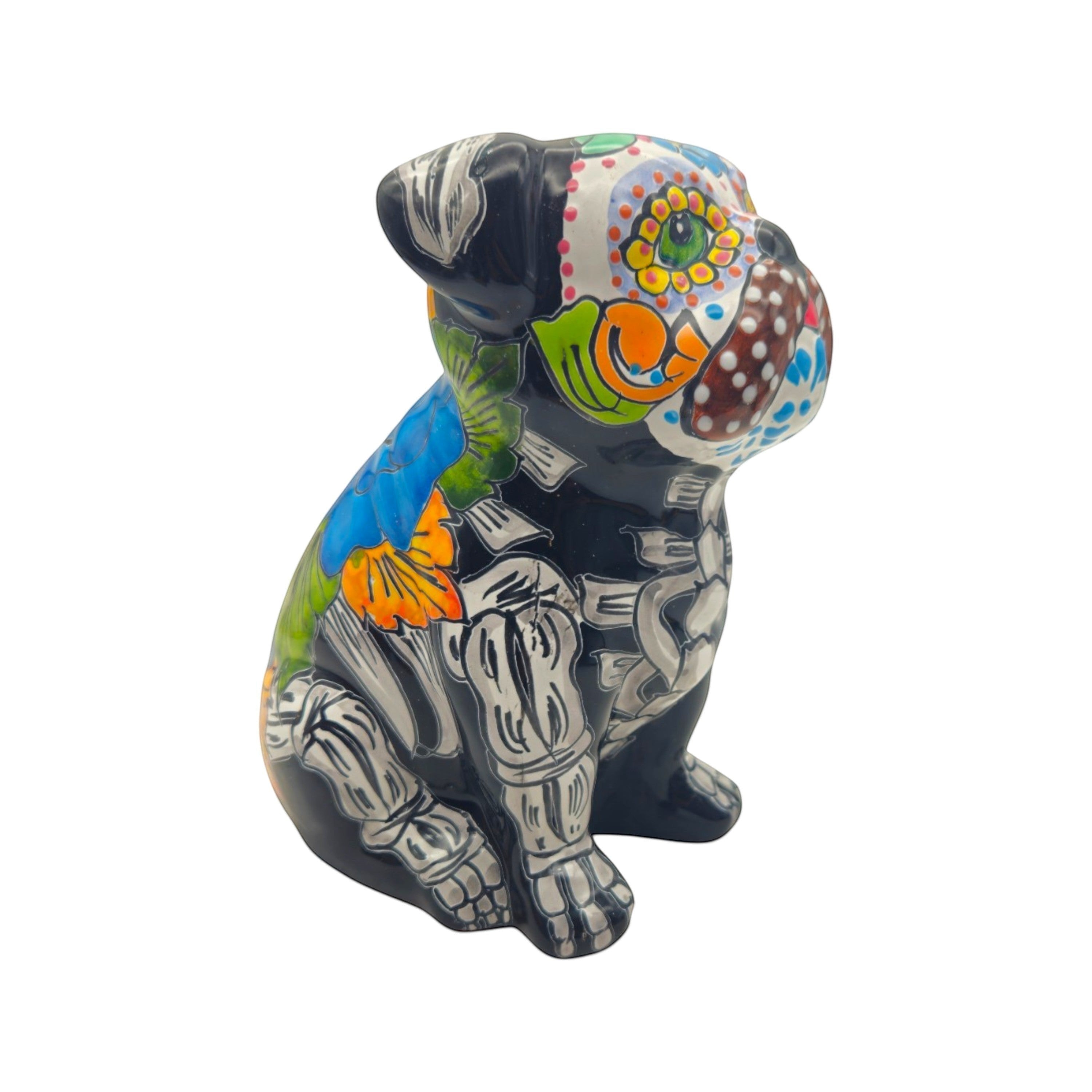 Day of the Dead Bulldog Figurine | Handmade Talavera Dog Statue