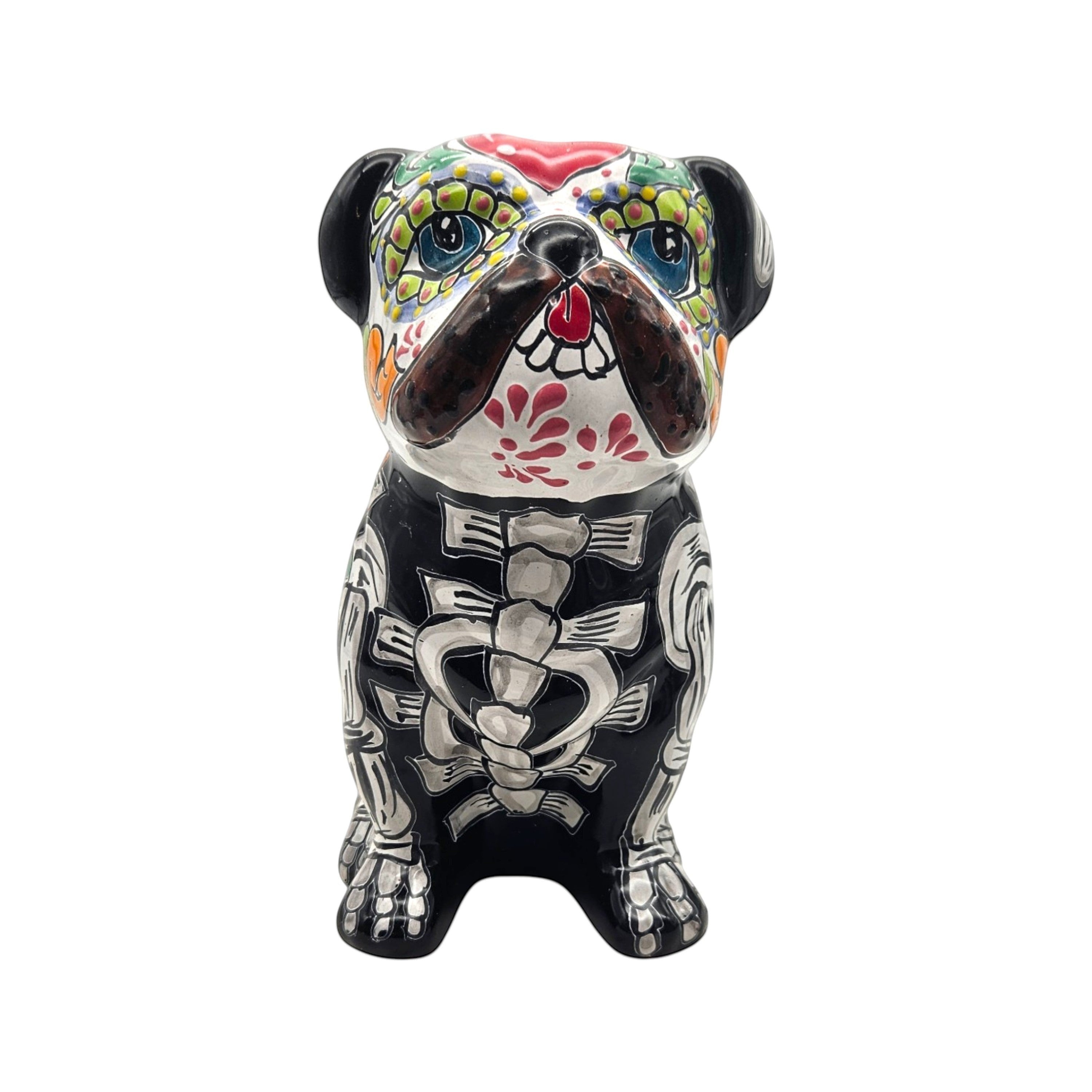 Day of the Dead Bulldog Figurine | Handmade Talavera Dog Statue