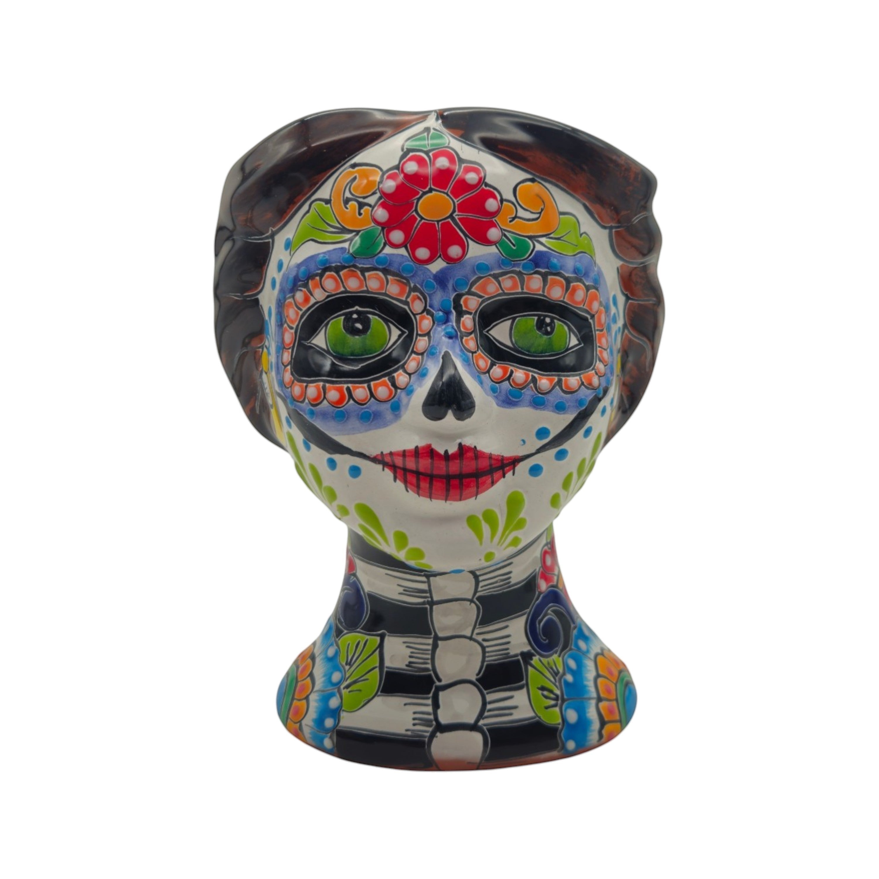 Talavera Skull Face Planter | Hand-Painted Day of the Dead Pottery