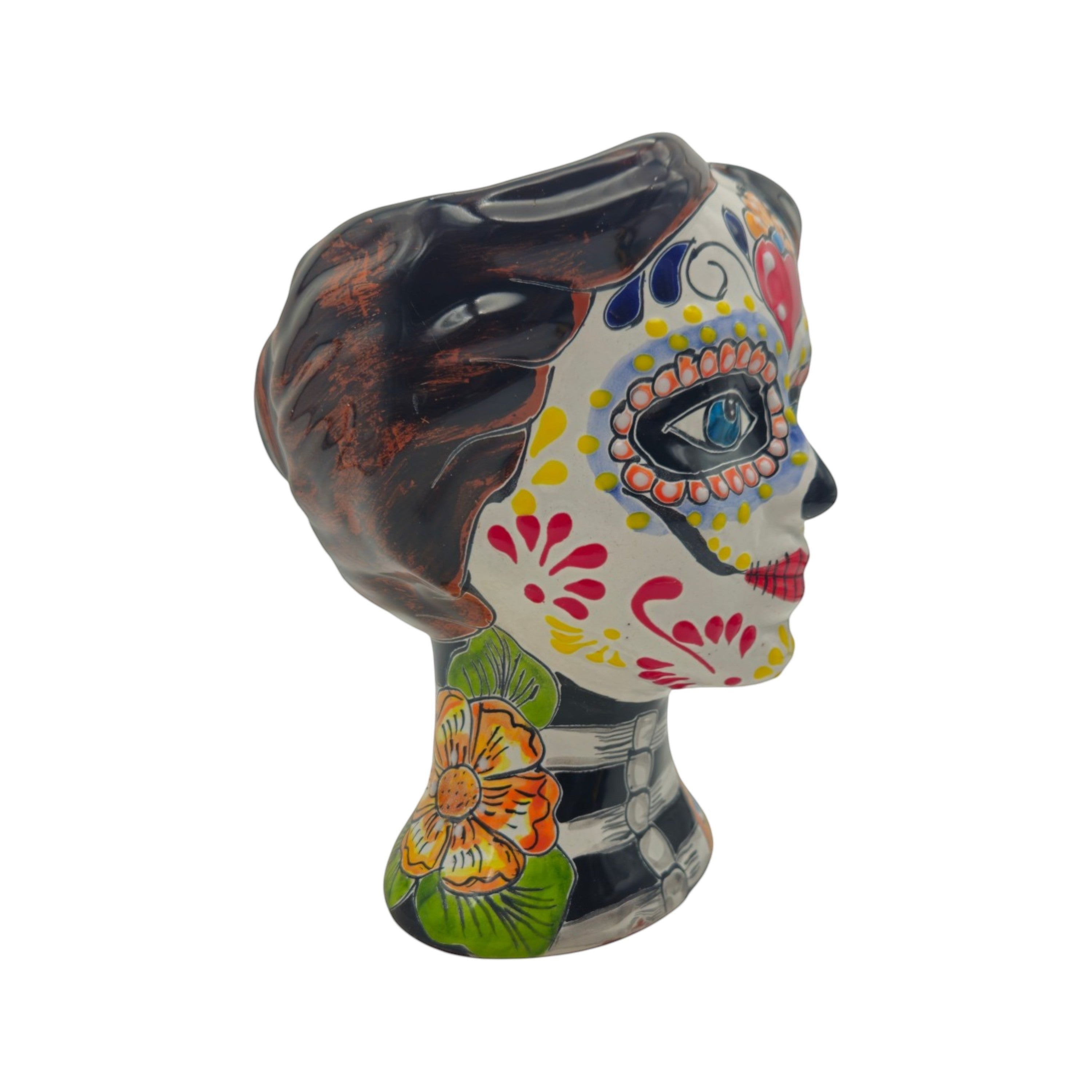 Talavera Skull Face Planter | Hand-Painted Day of the Dead Pottery
