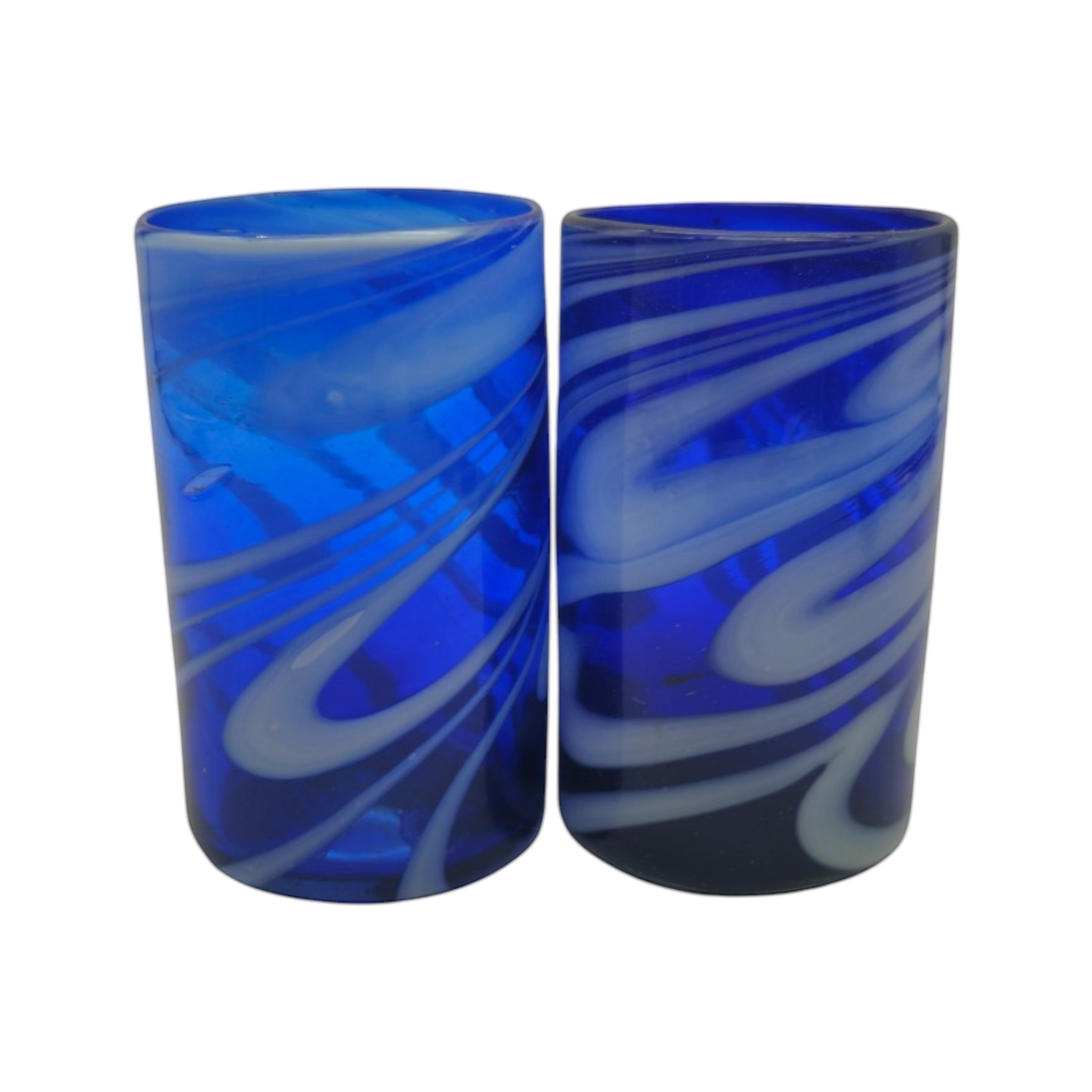 Handmade Mexican Drinking Glass | Blue with White Swirl