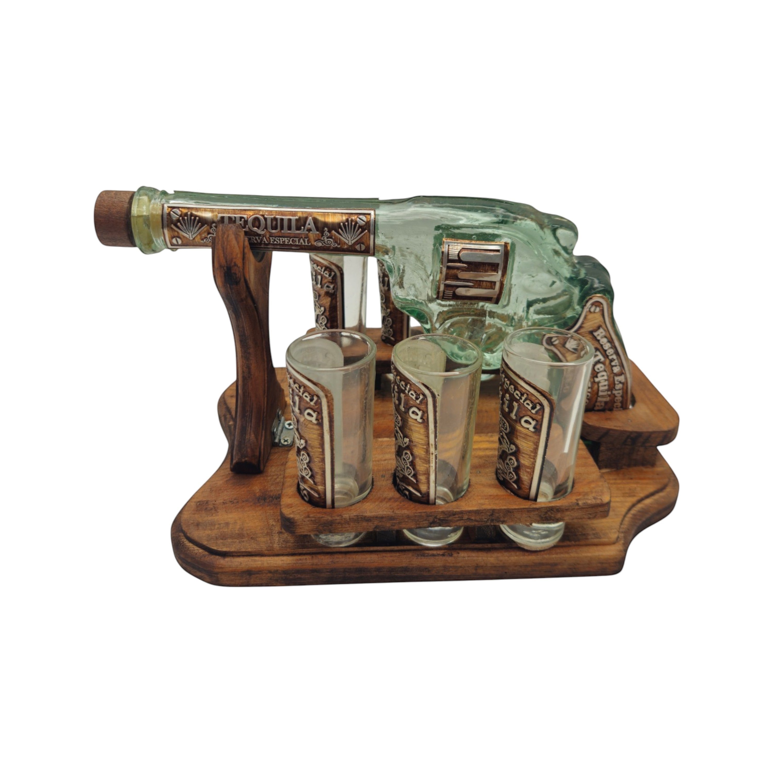 Handblown Mexican Shot Glass Set | Revolver Decanter Display