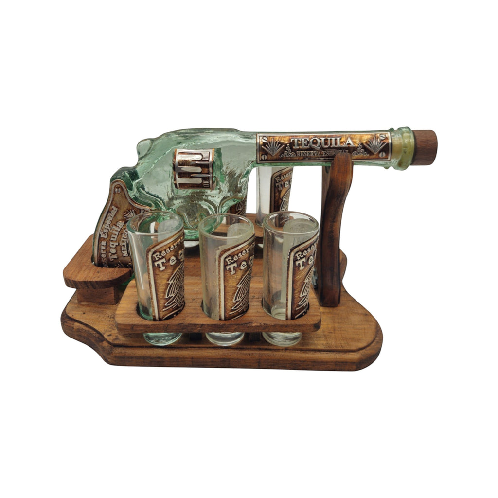 Handblown Mexican Shot Glass Set | Revolver Decanter Display