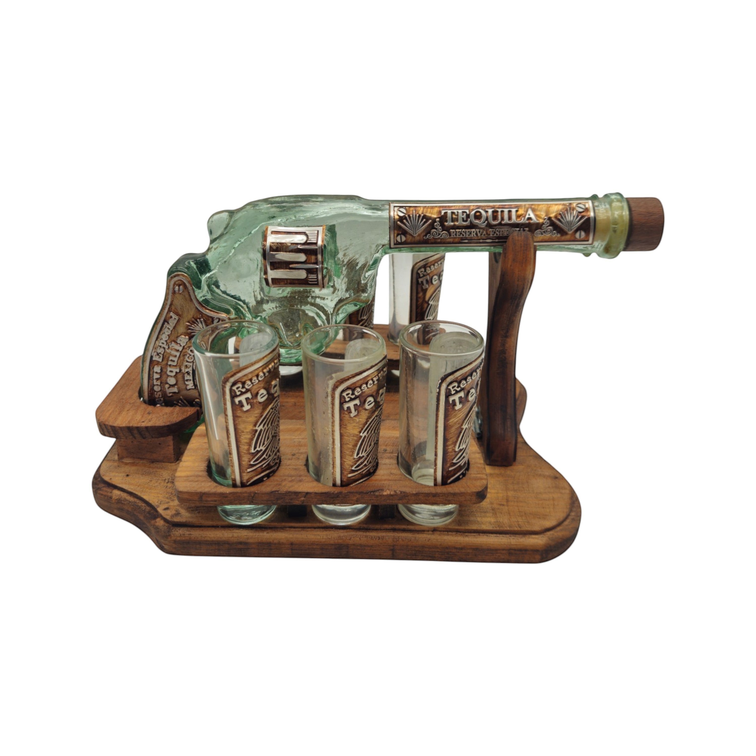 Handblown Mexican Shot Glass Set | Revolver Decanter Display