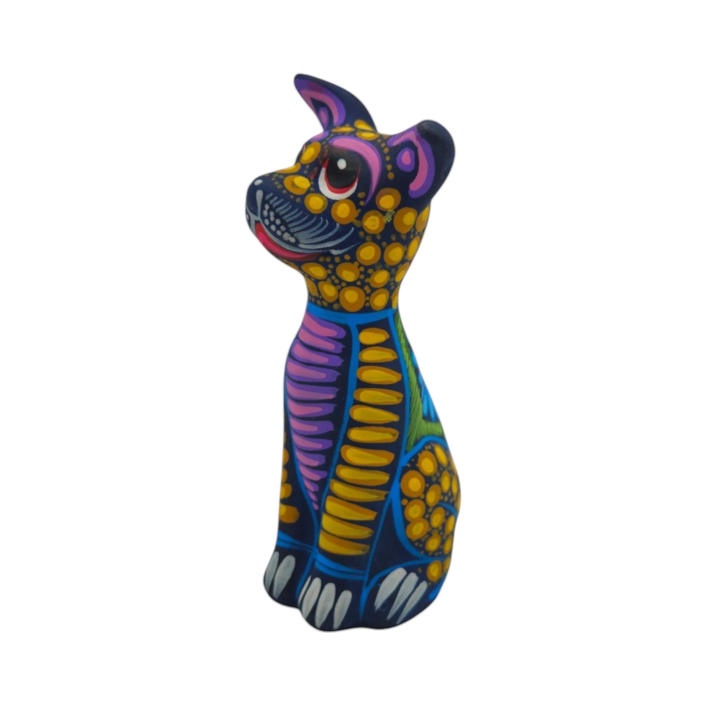 Alebrije Sitting Dog Statue | Hand-Painted Decorative Art