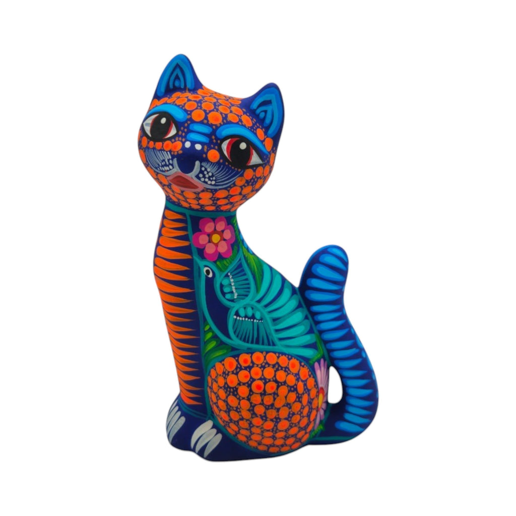 Alebrije Sitting Cat Statue | Hand-Painted Artwork