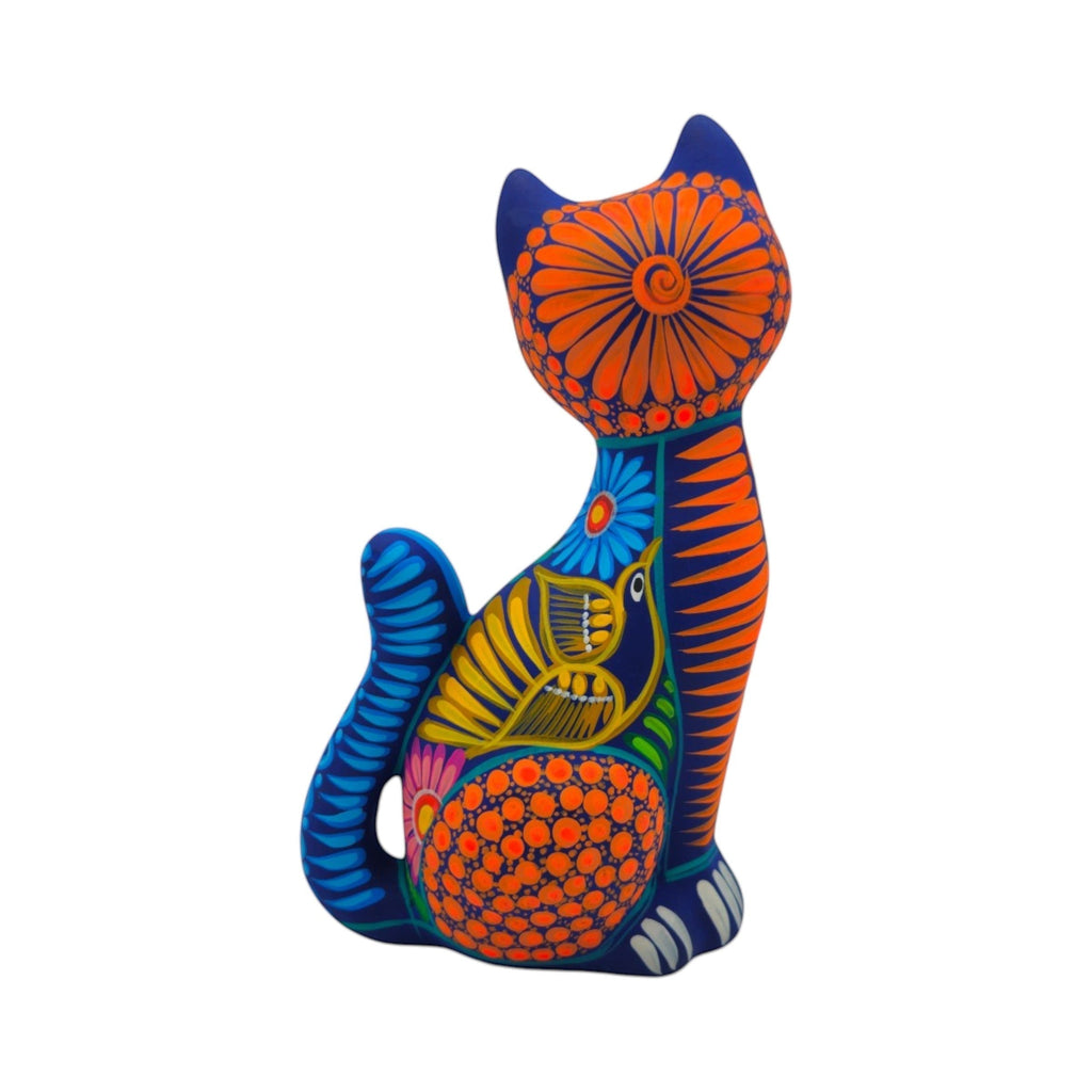 Alebrije Sitting Cat Statue | Hand-Painted Artwork