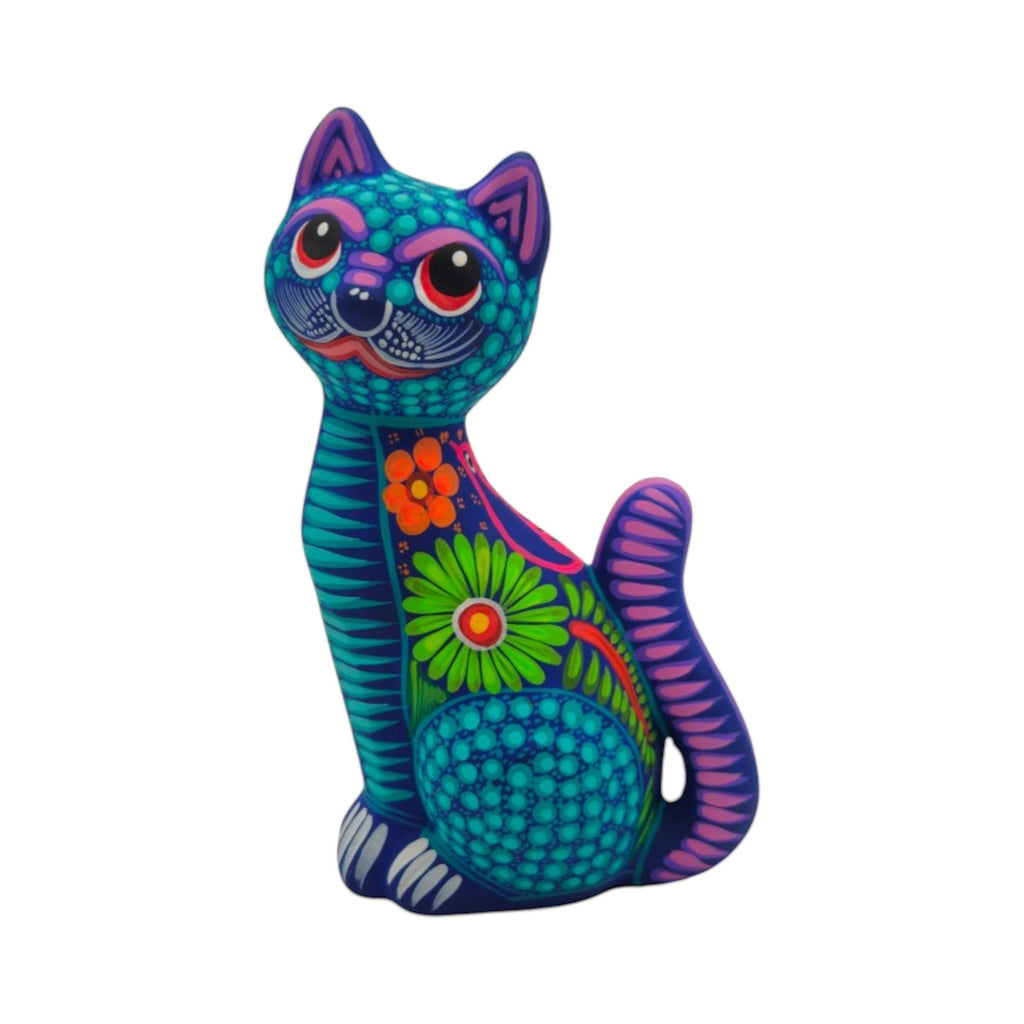 Alebrije Sitting Cat Statue | Hand-Painted Artwork