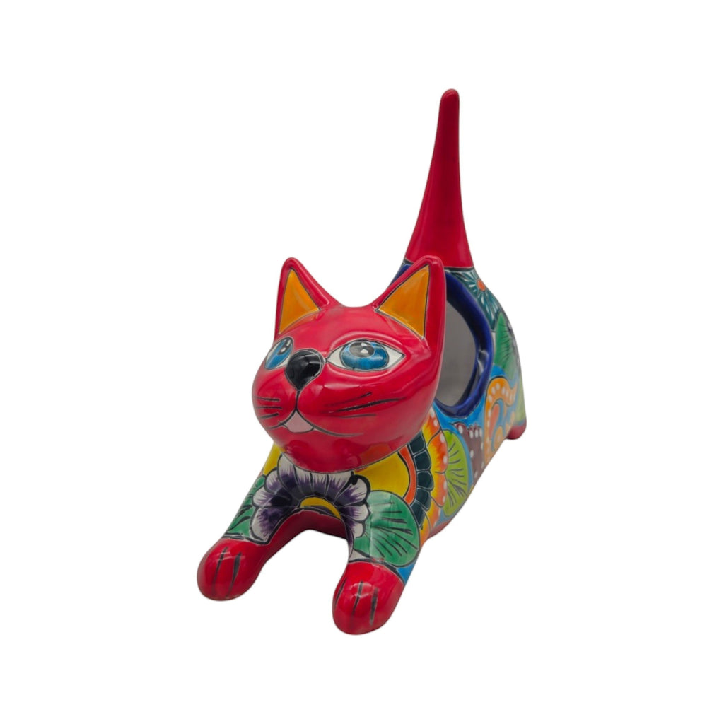 Talavera Cat Planter | Colorful Handmade Stretching Animal Pot