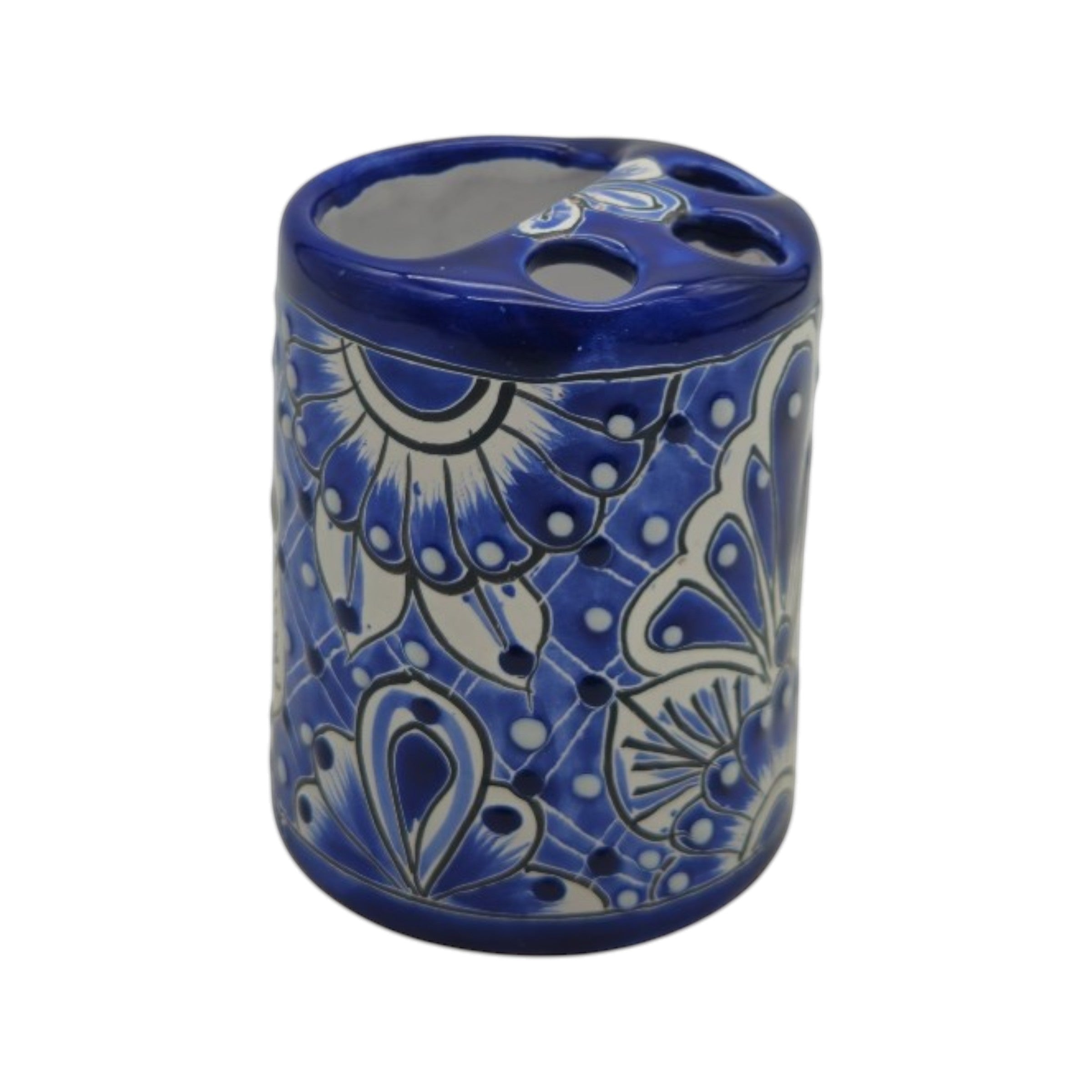 Hand-Painted Talavera Toothbrush Holder | Blue & White Ceramic